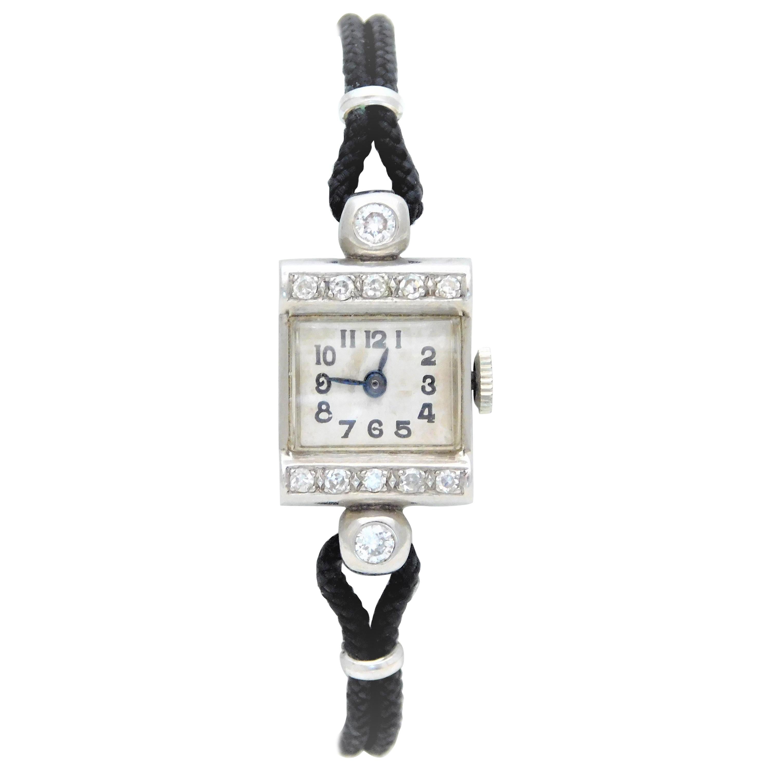 Harvel Ladies Palladium Diamond Art Deco Manual Wristwatch, circa 1930 For Sale
