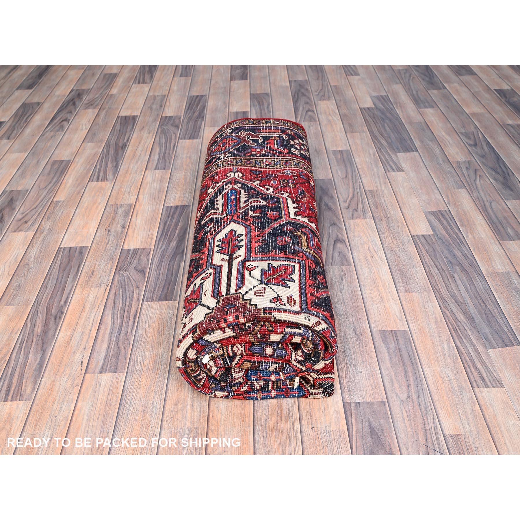 Harvest Apple Red Abrash Pure Wool Hand Knotted Vintage Persian Heriz Clean Rug For Sale 4