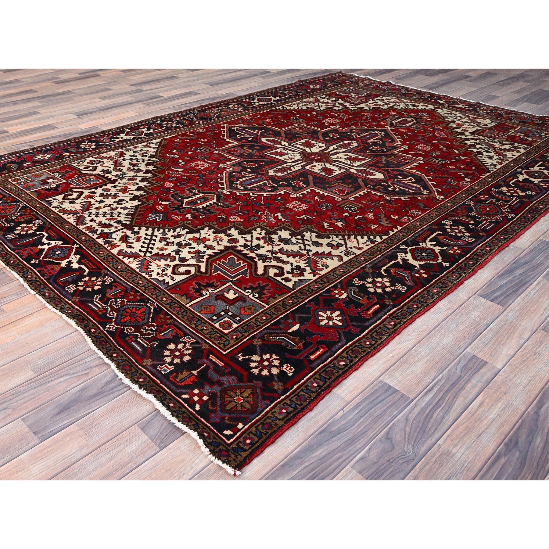 Hand-Knotted Harvest Apple Red Abrash Pure Wool Hand Knotted Vintage Persian Heriz Clean Rug For Sale