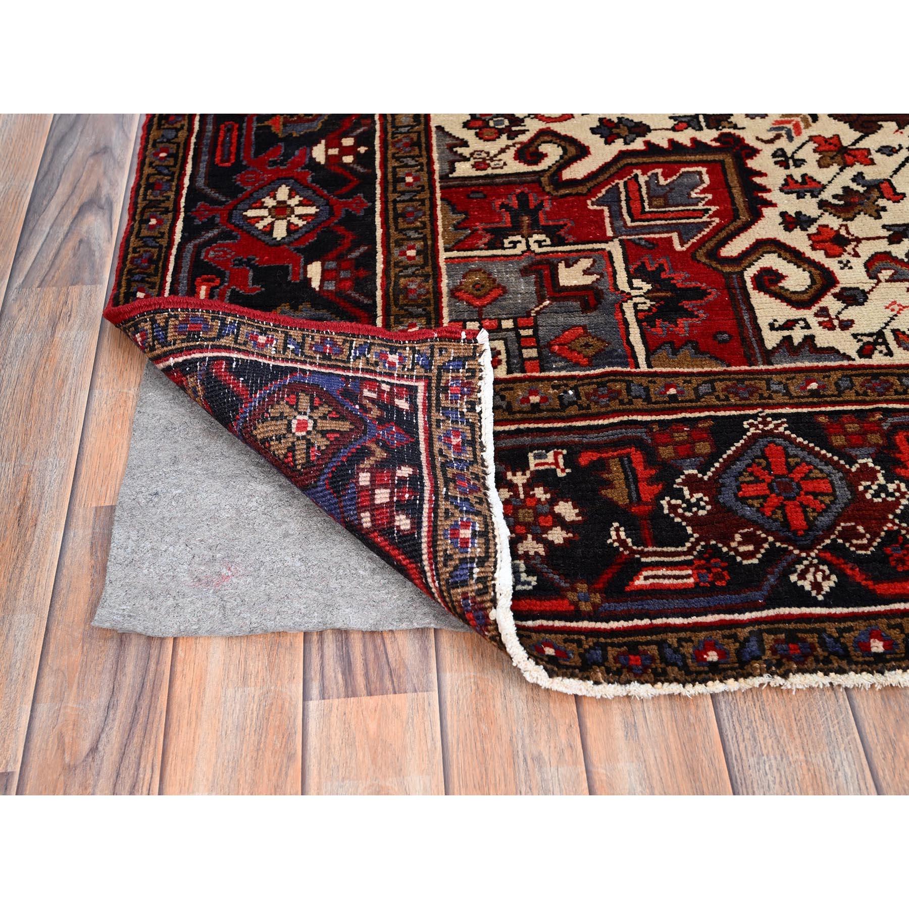 Harvest Apple Red Abrash Pure Wool Hand Knotted Vintage Persian Heriz Clean Rug In Good Condition For Sale In Carlstadt, NJ