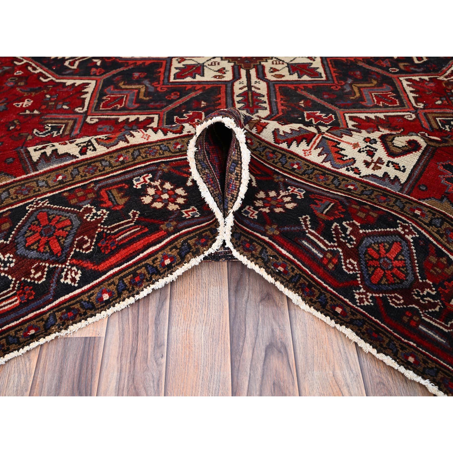 Mid-20th Century Harvest Apple Red Abrash Pure Wool Hand Knotted Vintage Persian Heriz Clean Rug For Sale