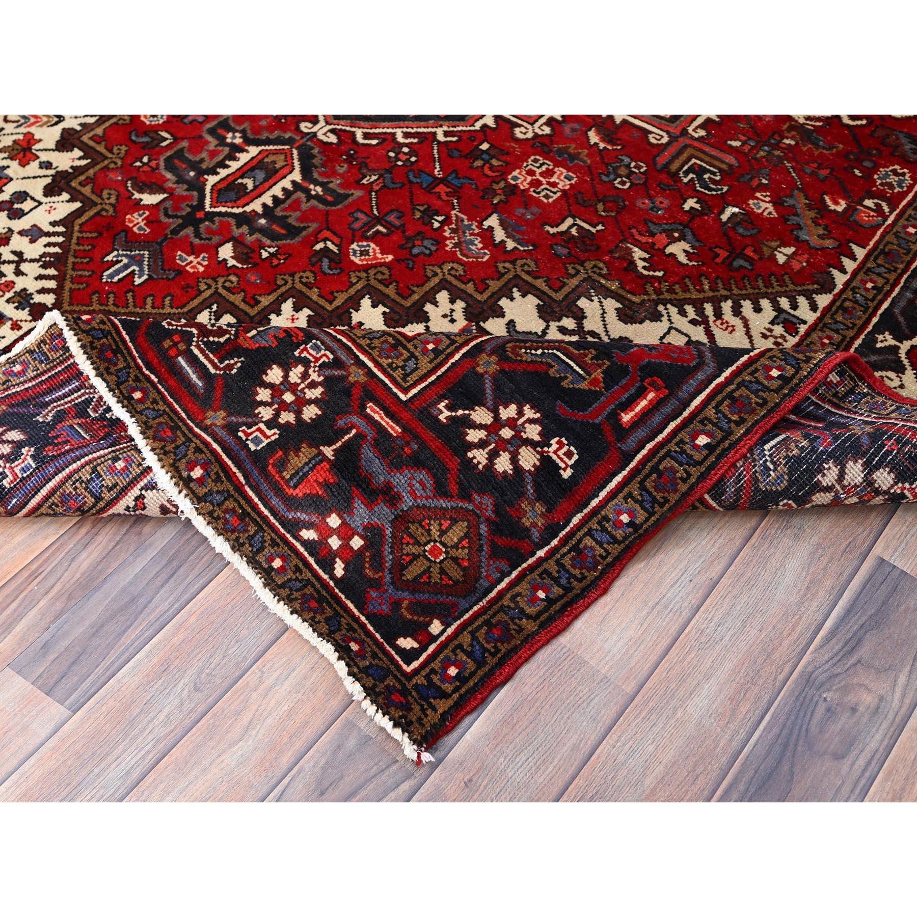 Harvest Apple Red Abrash Pure Wool Hand Knotted Vintage Persian Heriz Clean Rug For Sale 1