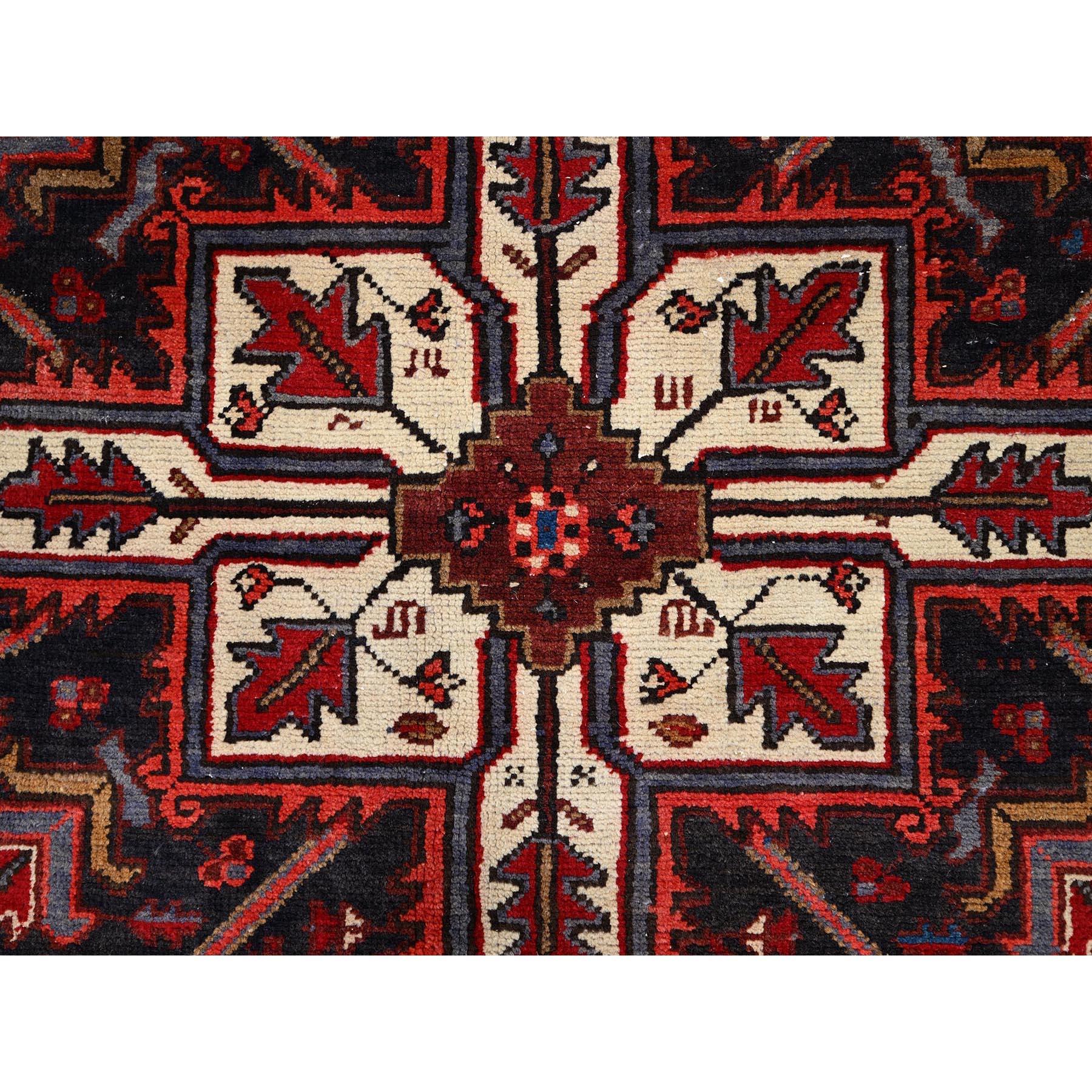 Harvest Apple Red Abrash Pure Wool Hand Knotted Vintage Persian Heriz Clean Rug For Sale 3