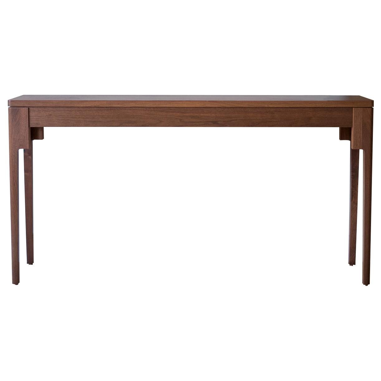 Harvest Console Table in Walnut and Brown Leather For Sale