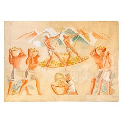 Antique "Harvest Landscape", Art Deco Mural Study for Tivoli Gardens, Copenhagen