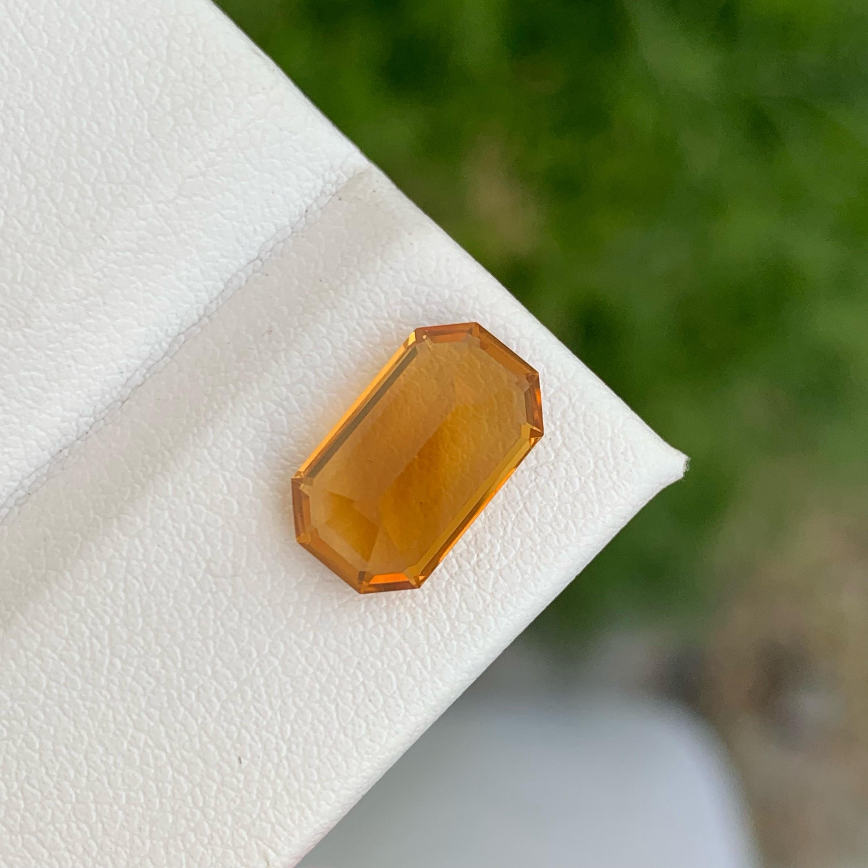 Modern Harvest Orange Citrine 3.35 Carats Emerald Cut Natural Brazilian Gemstone