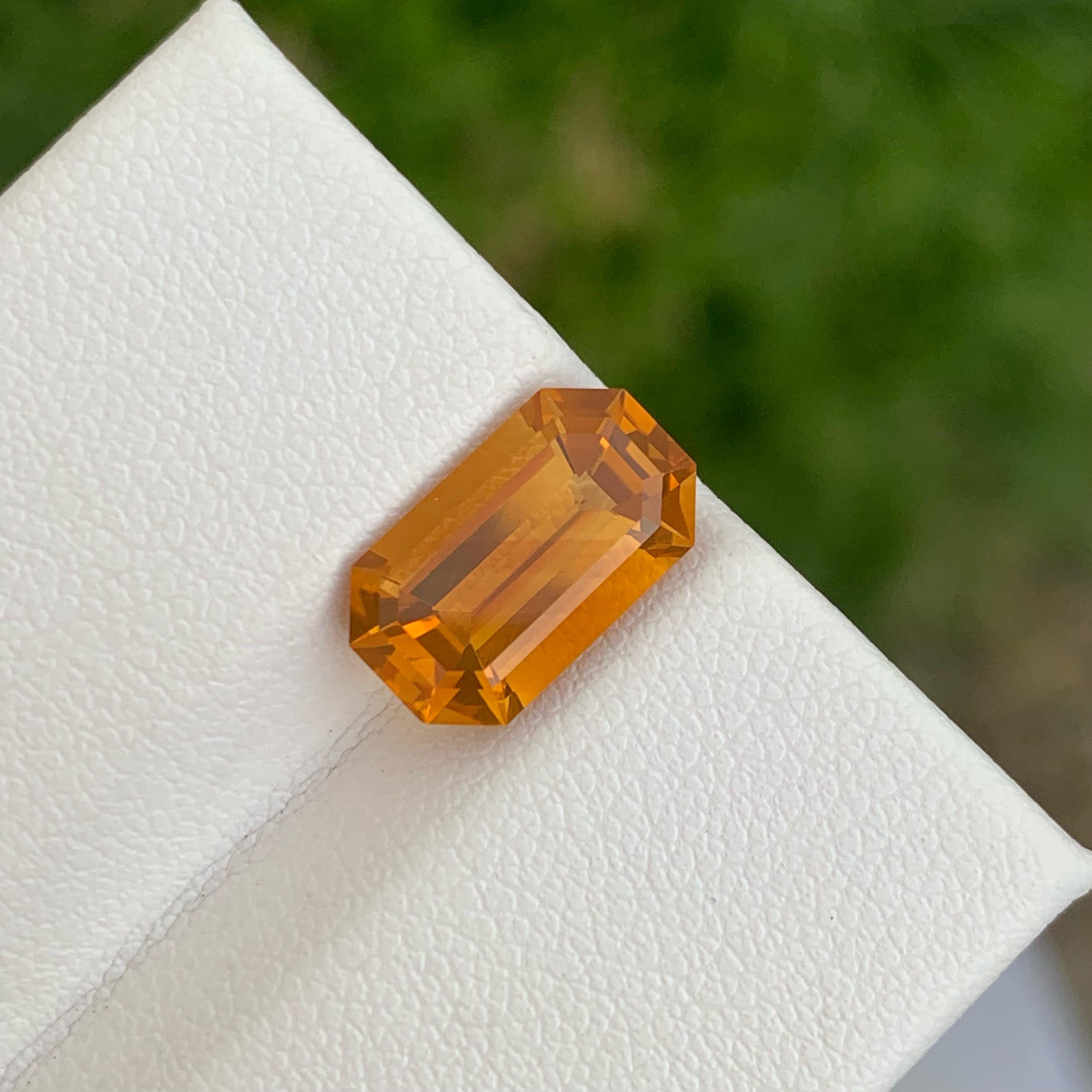 Women's or Men's Harvest Orange Citrine 3.35 Carats Emerald Cut Natural Brazilian Gemstone