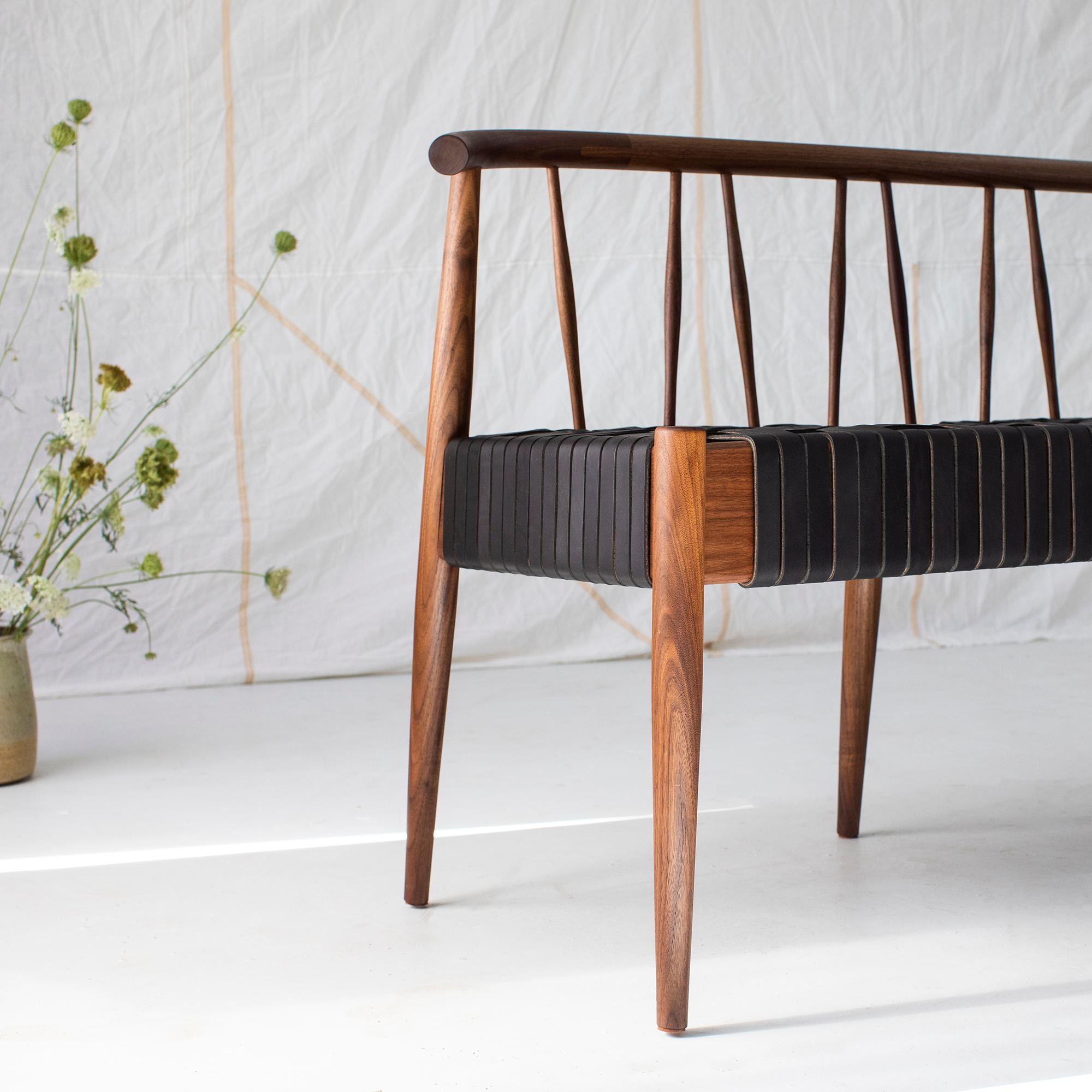 woven leather bench with back
