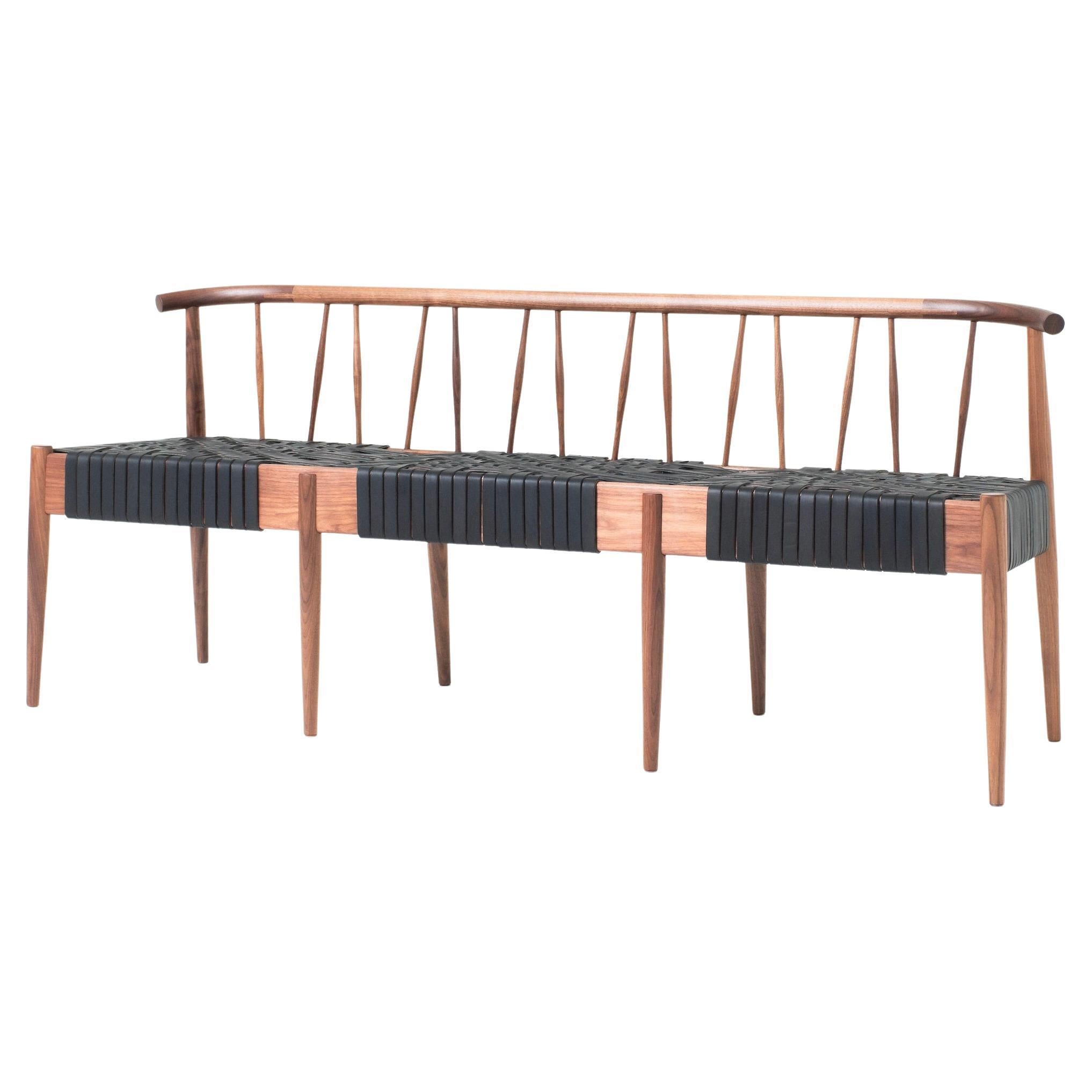 Large Contemporary Leather Straps and Wood Bench at 1stDibs