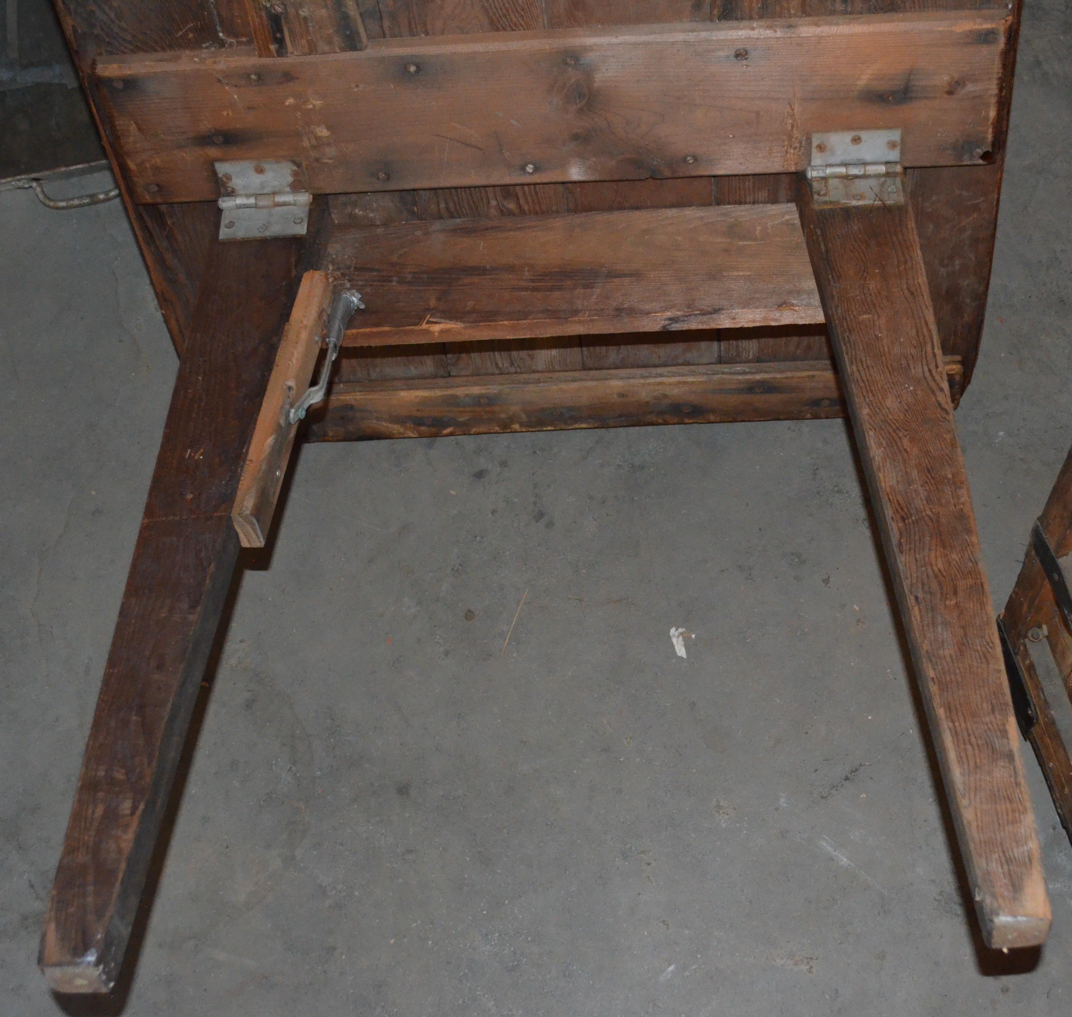 Harvest Table Handmade of Pine, Early 1900s, Legs Fold to Store For Sale 9