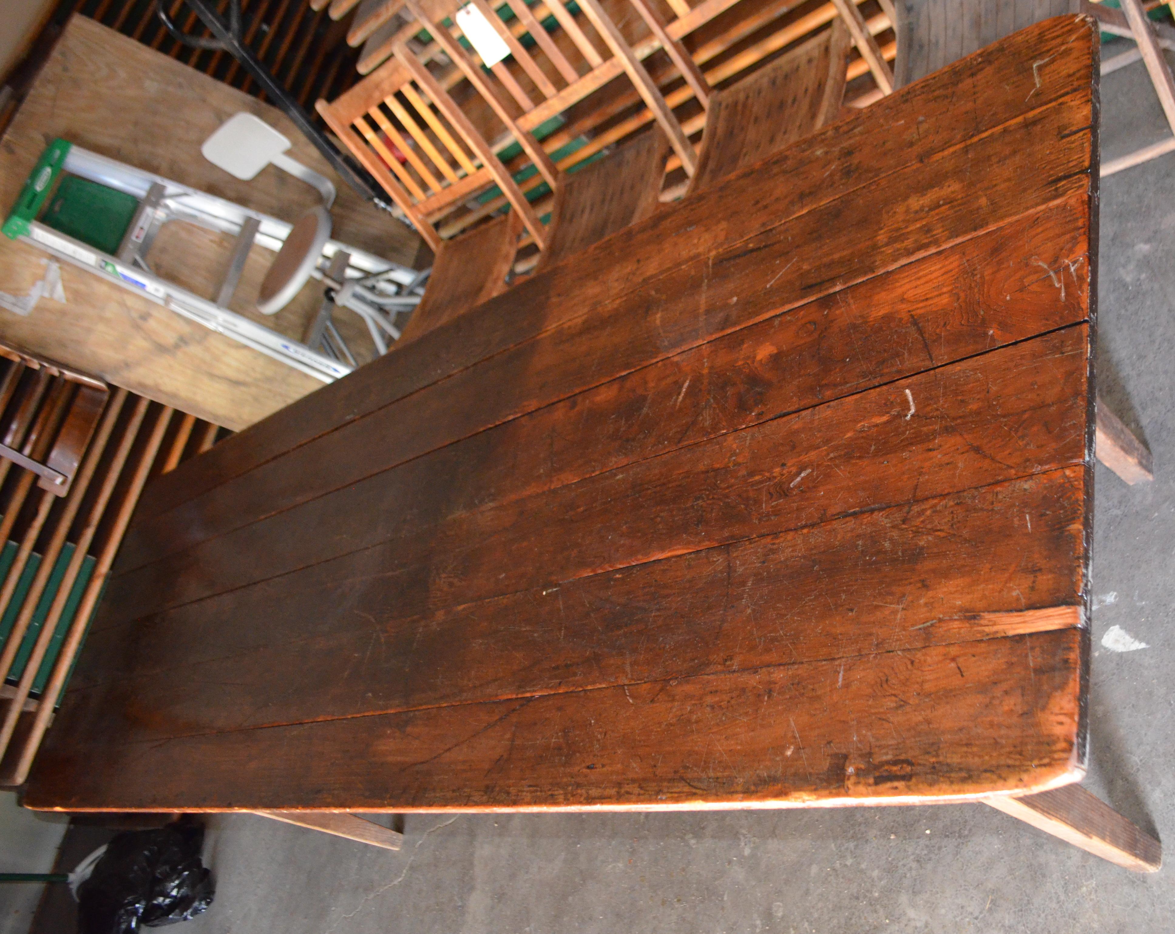 Harvest Table Handmade of Pine, Early 1900s, Legs Fold to Store For Sale 11