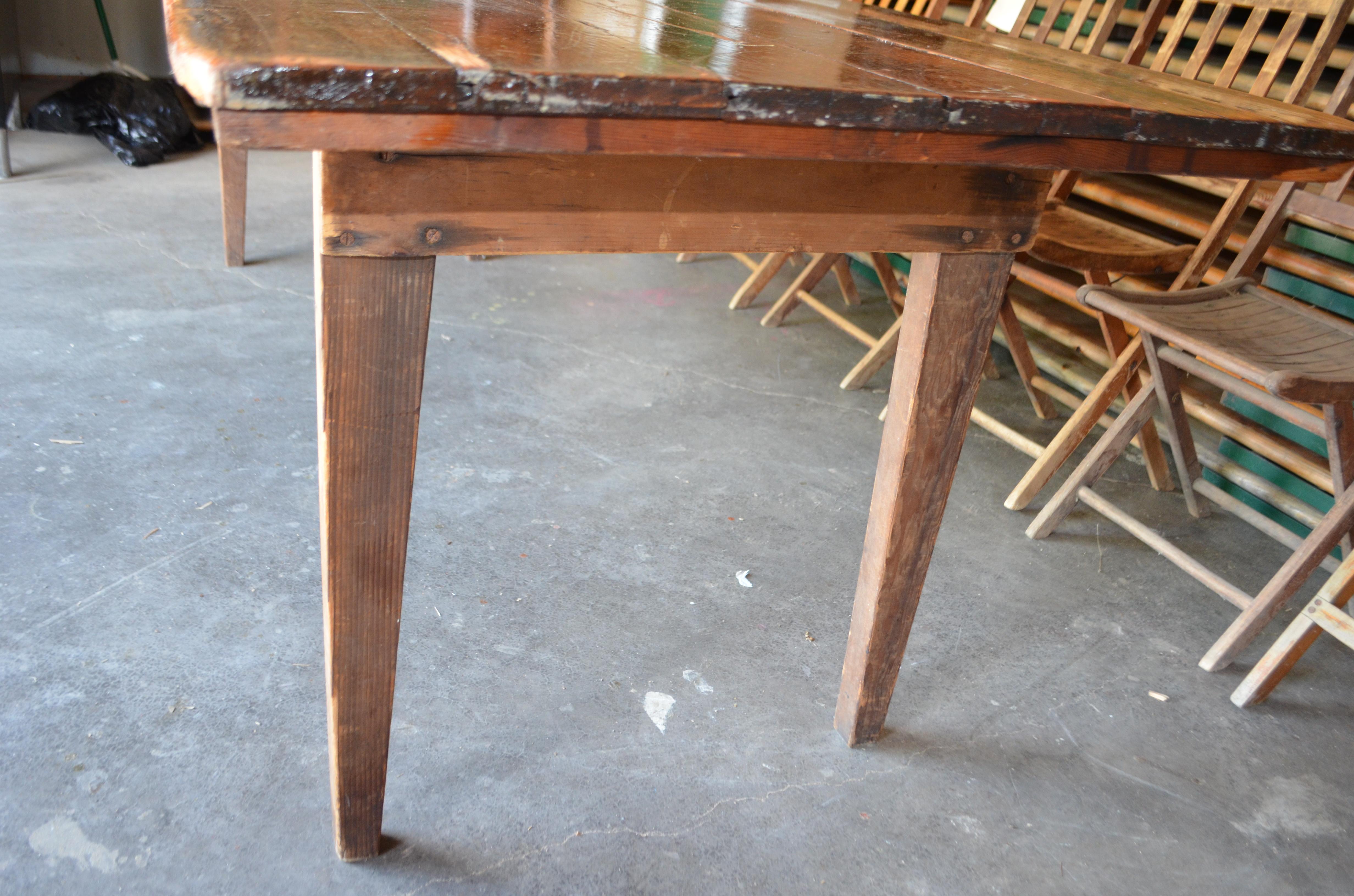 Harvest Table Handmade of Pine, Early 1900s, Legs Fold to Store For Sale 12