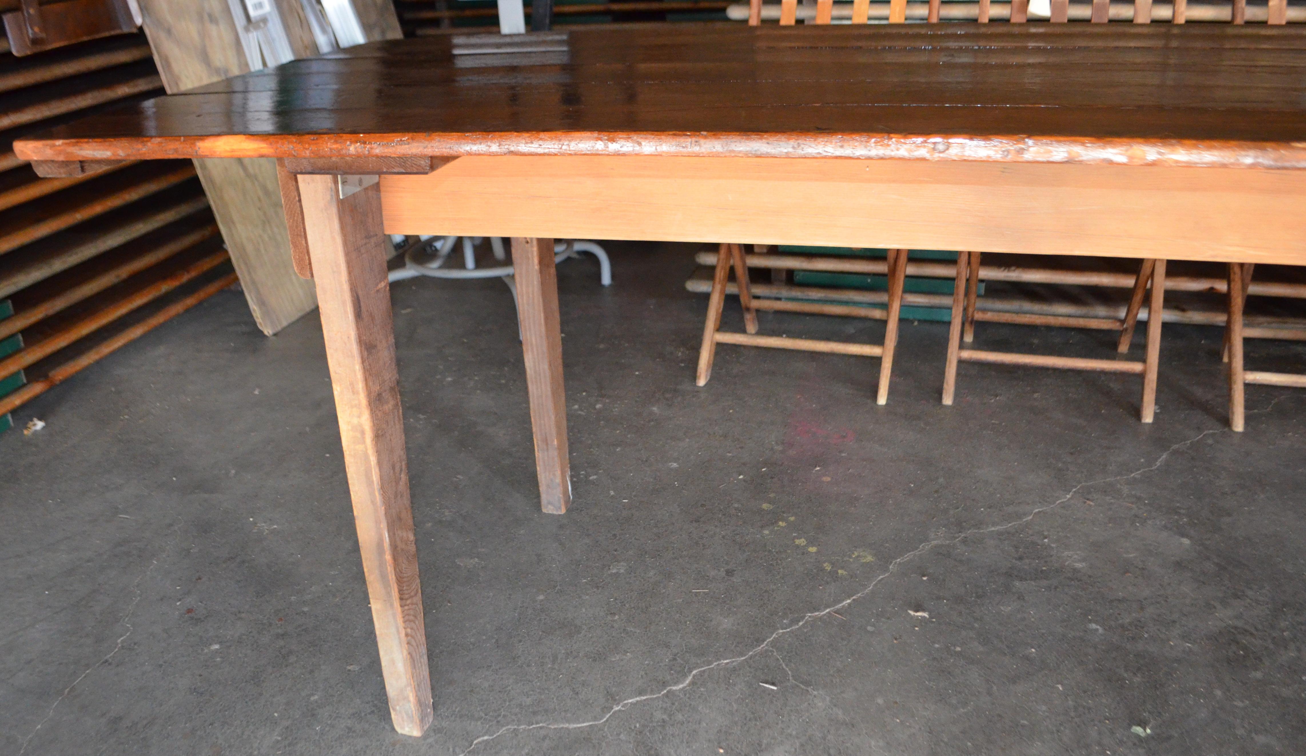 Country Harvest Table Handmade of Pine, Early 1900s, Legs Fold to Store For Sale