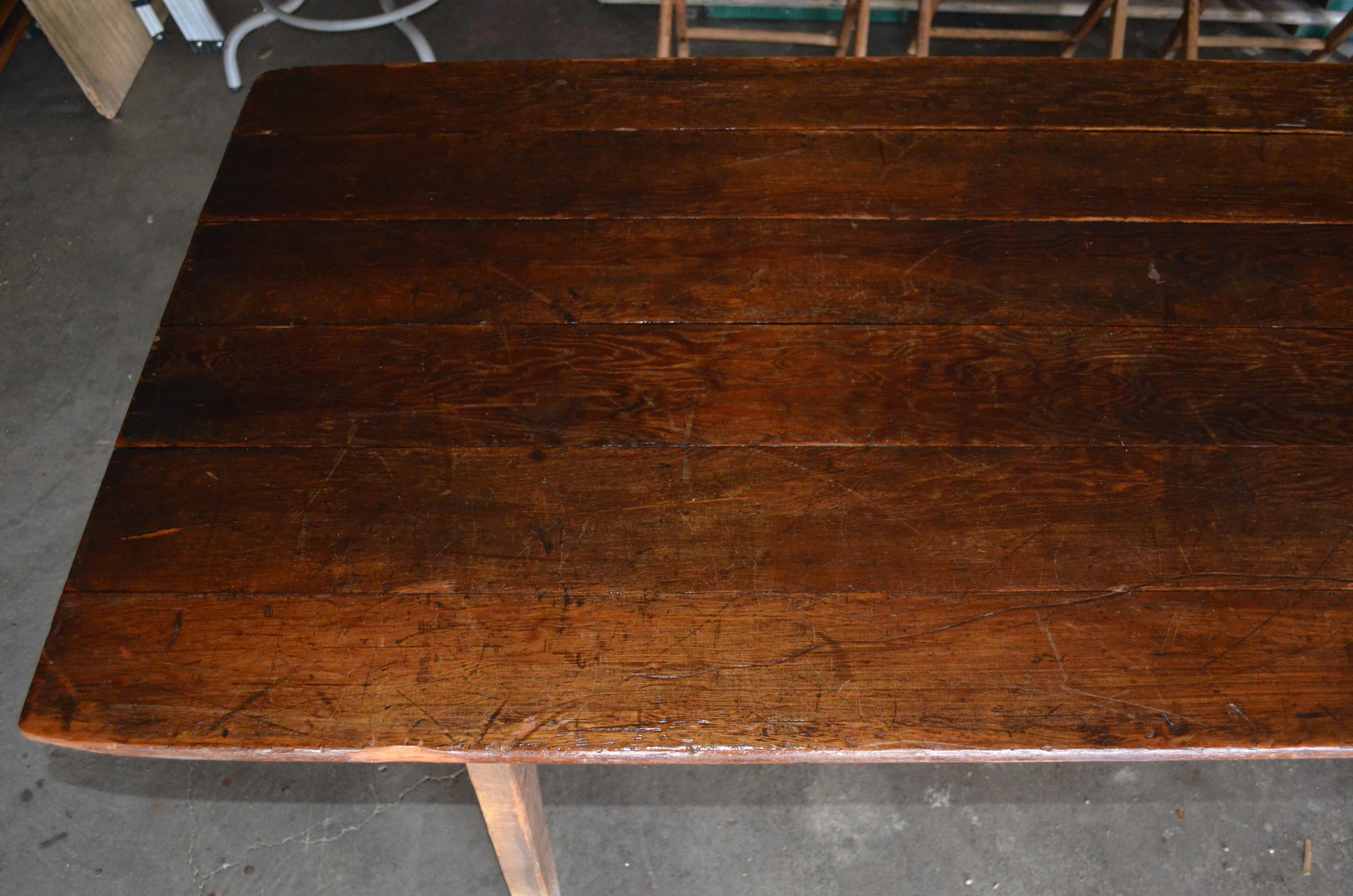 Harvest Table Handmade of Pine, Early 1900s, Legs Fold to Store In Good Condition For Sale In Madison, WI