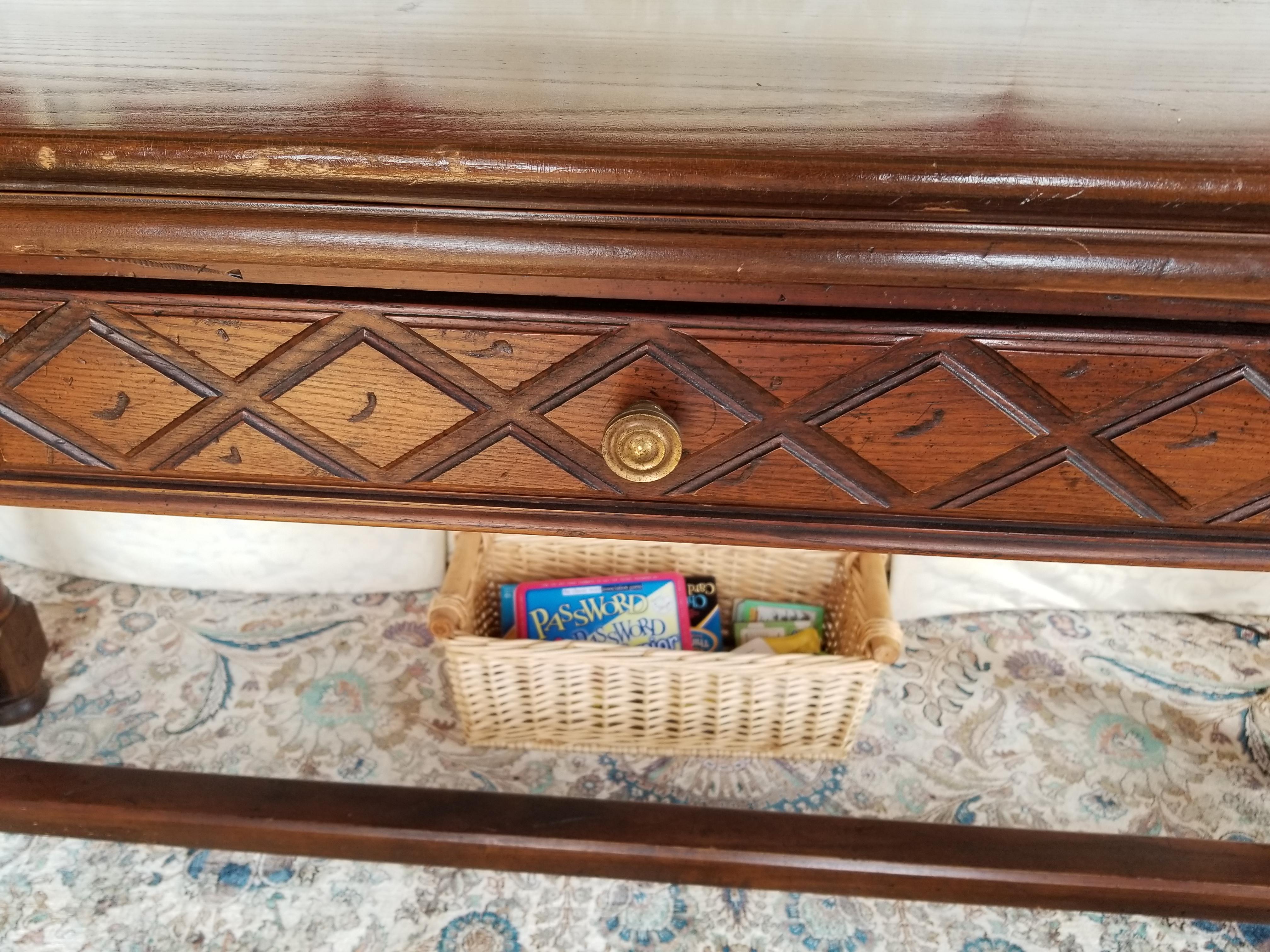 Harvest Table with Fold Up Top and Flanked by Three Drawers, 20th Century In Good Condition For Sale In Savannah, GA