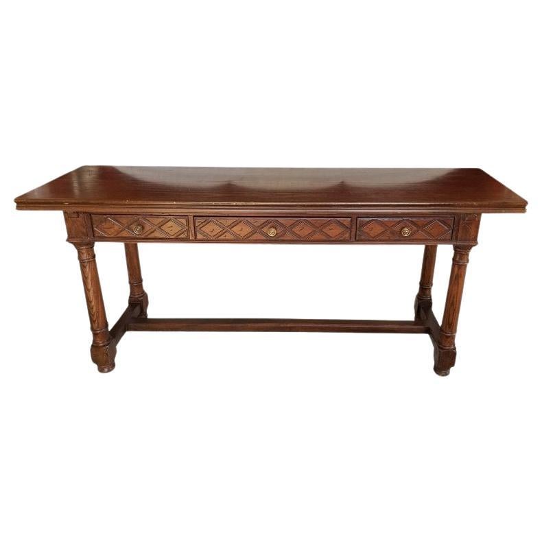 Harvest Table with Fold Up Top and Flanked by Three Drawers, 20th Century For Sale