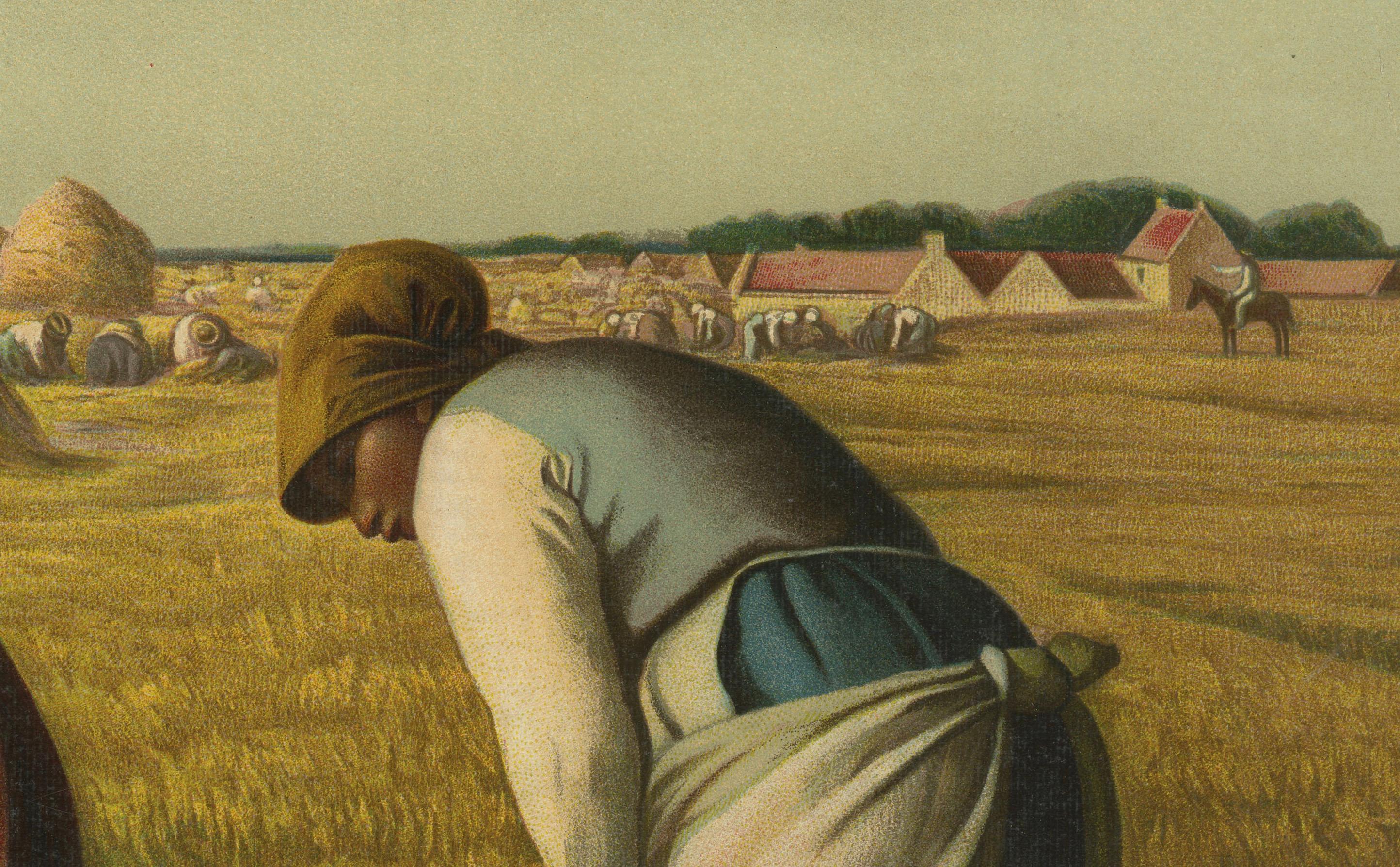 Harvest Workers in the Field, After Millet, Antique Chromolithograph, ca.1900 (Deutsch) im Angebot