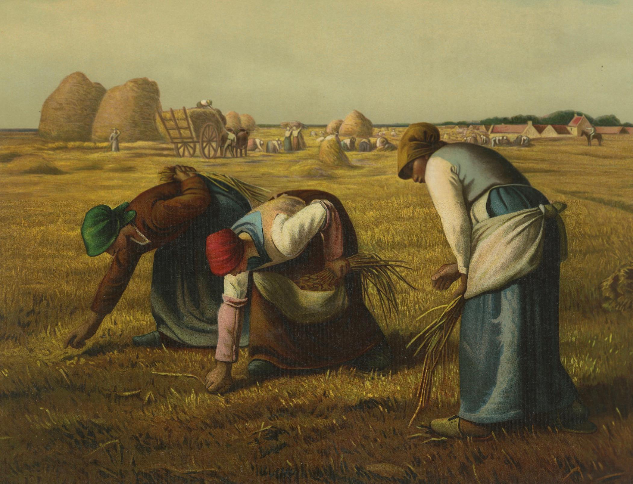 Harvest Workers in the Field, After Millet, Antique Chromolithograph, ca.1900 im Zustand „Gut“ im Angebot in Langweer, NL