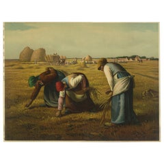 Harvest Workers in the Field, After Millet, Antique Chromolithograph, ca.1900
