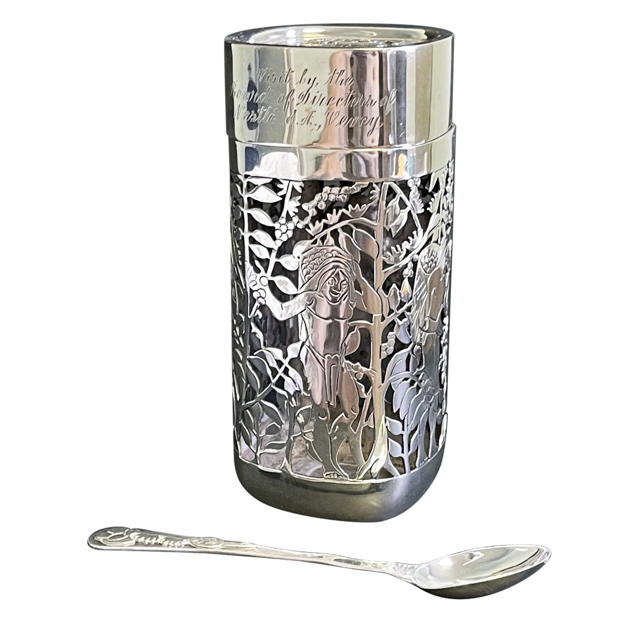 "Harvesting Coffee, " Remarkable, Unique Sterling Silver Jar, Castillo for Nestlé For Sale