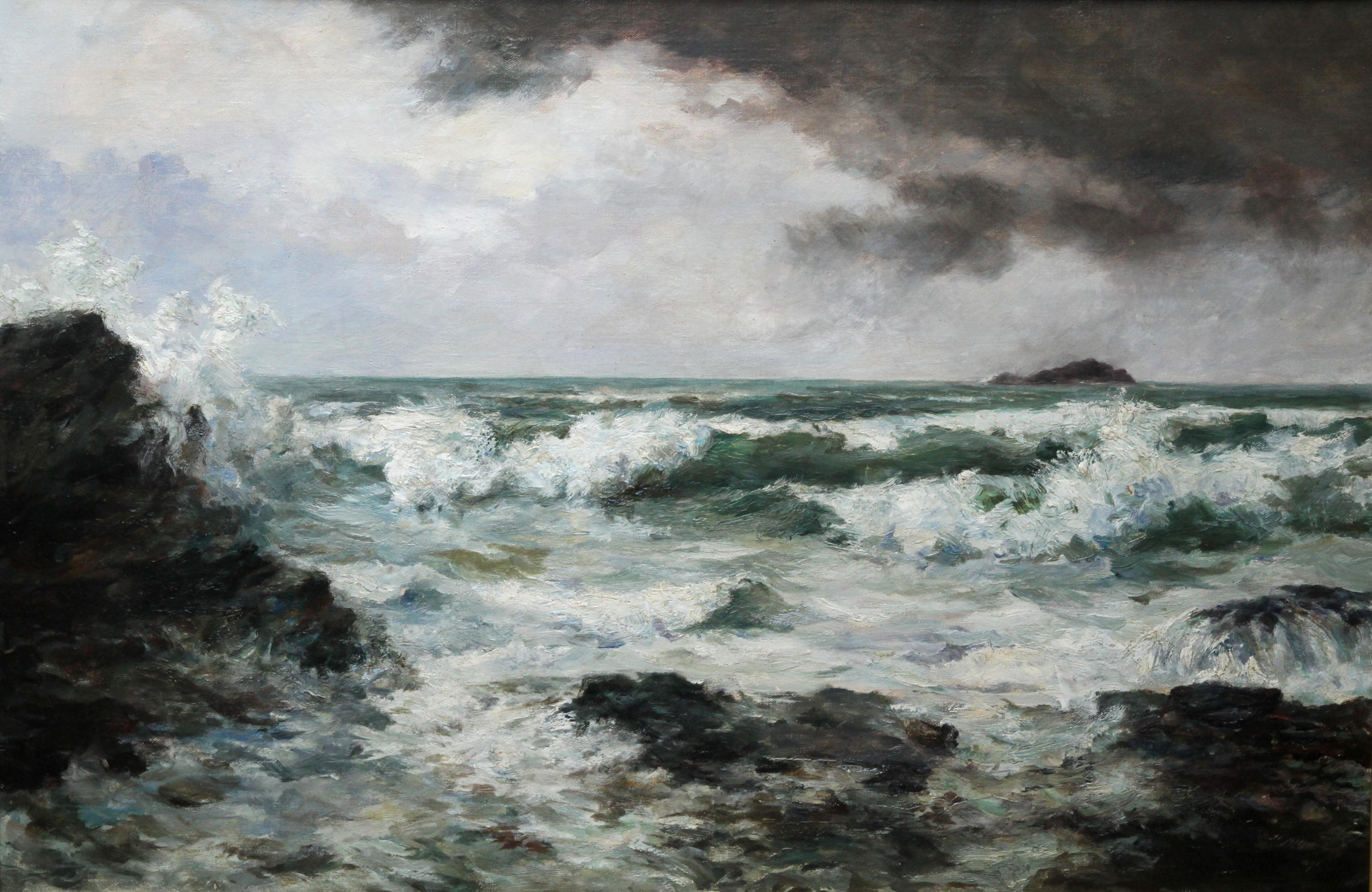 Trevone Bay Cornwall  - British Victorian art exhibited seascape oil painting 4