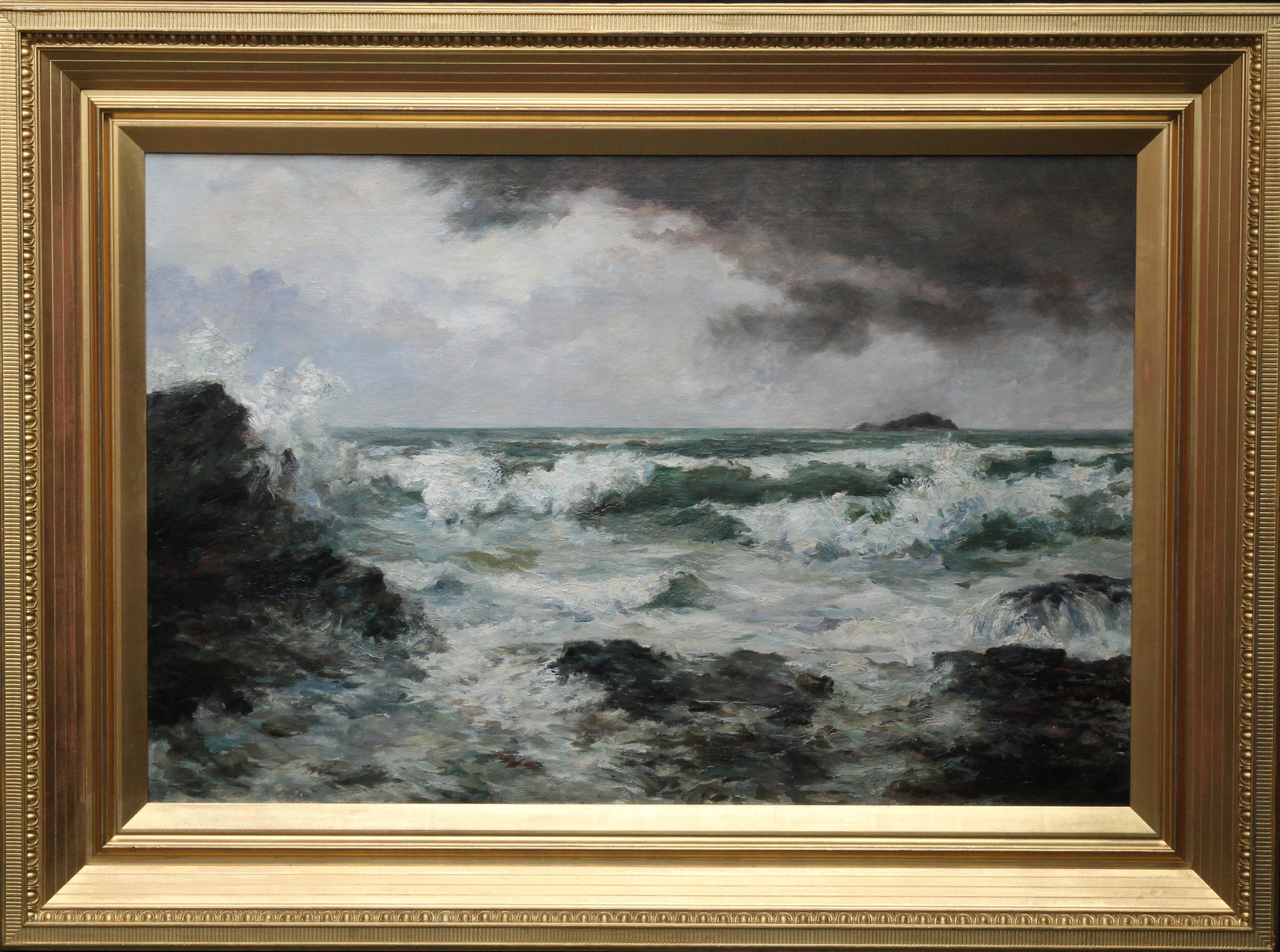 Trevone Bay Cornwall  - British Victorian art exhibited seascape oil painting 5