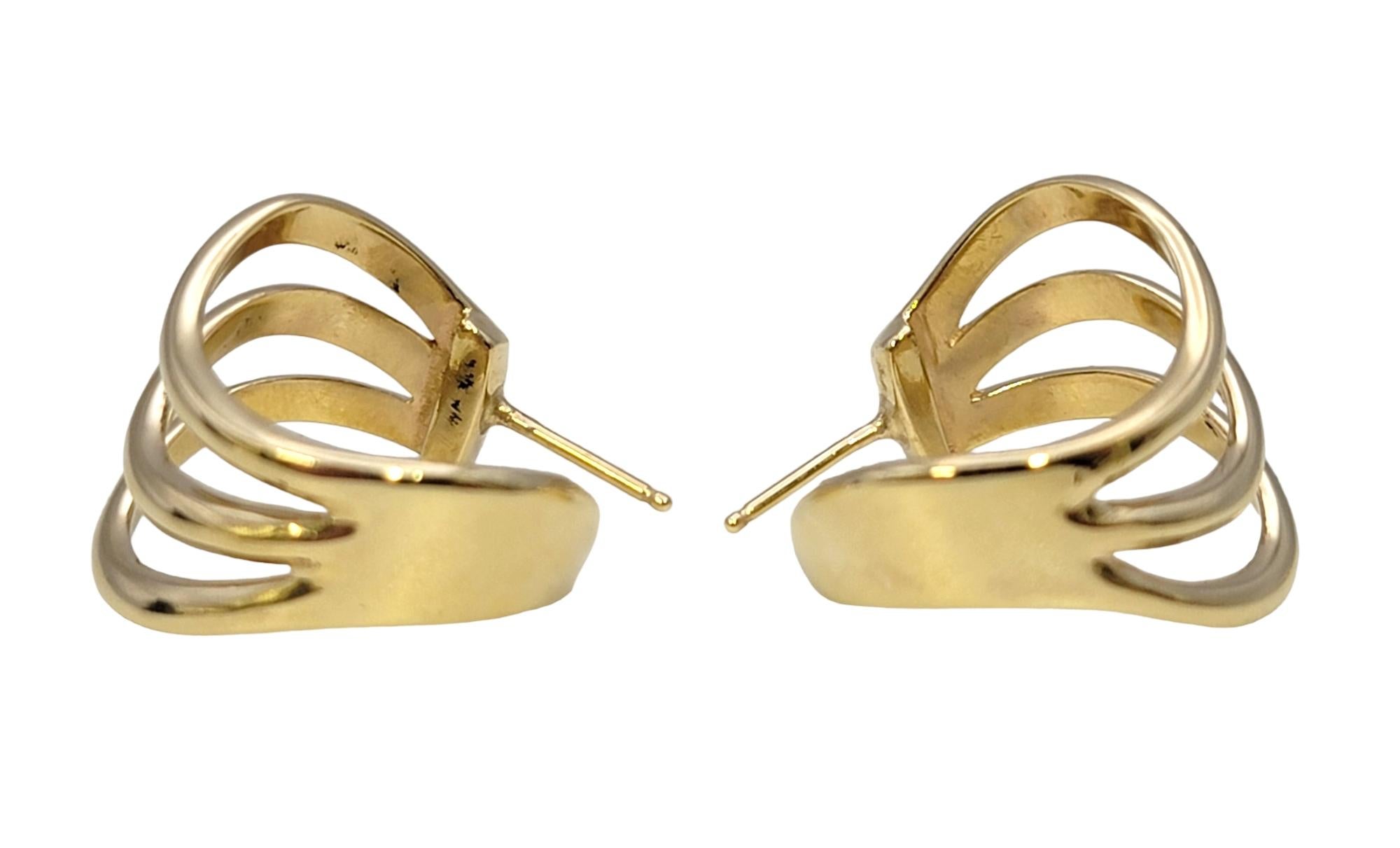 Harvey Begay Polished 14 Karat Yellow Gold Wave Design Pierced Hoop Earrings For Sale 4