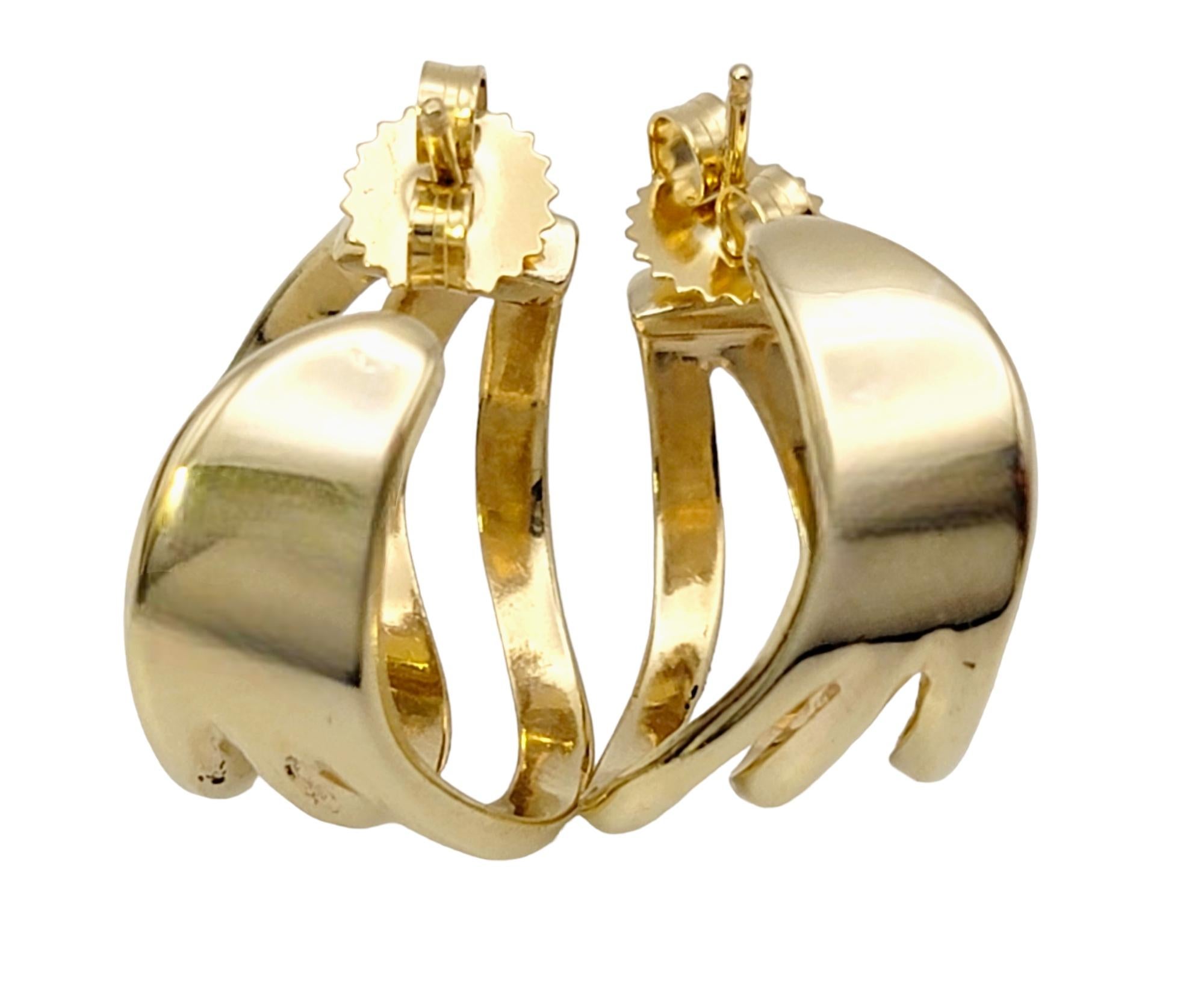 Harvey Begay Polished 14 Karat Yellow Gold Wave Design Pierced Hoop Earrings For Sale 5