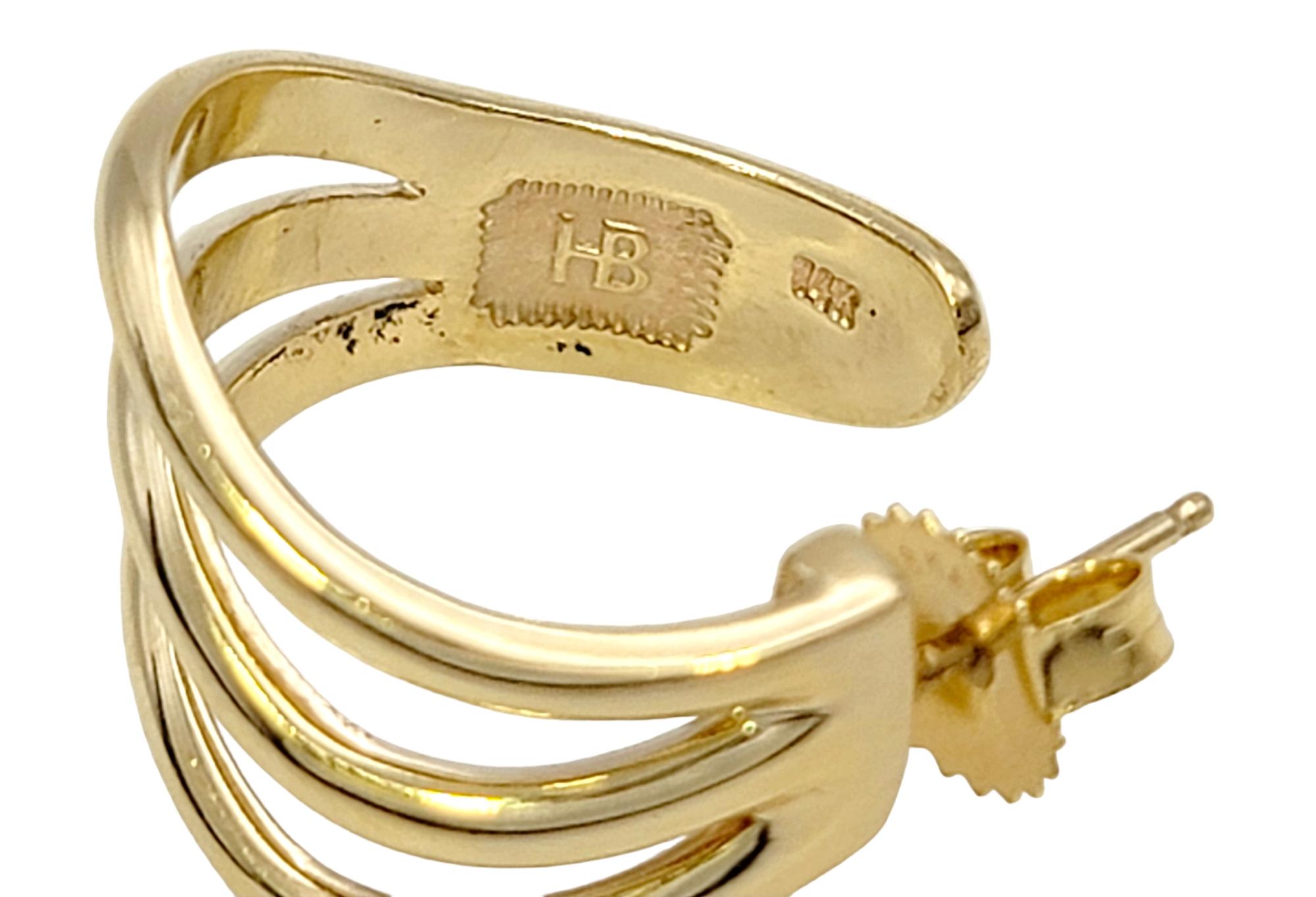Harvey Begay Polished 14 Karat Yellow Gold Wave Design Pierced Hoop Earrings For Sale 6