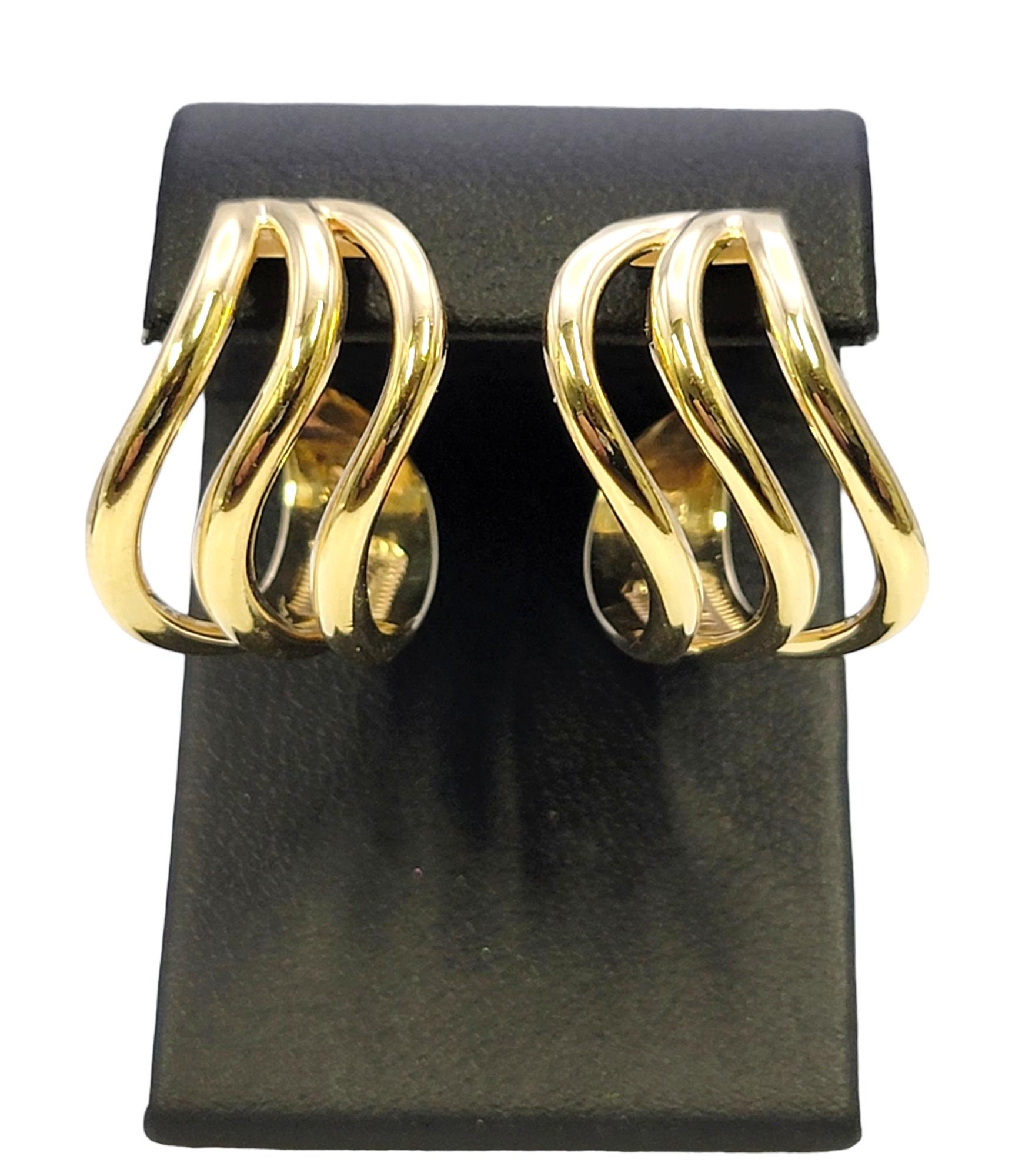 Harvey Begay Polished 14 Karat Yellow Gold Wave Design Pierced Hoop Earrings For Sale 9