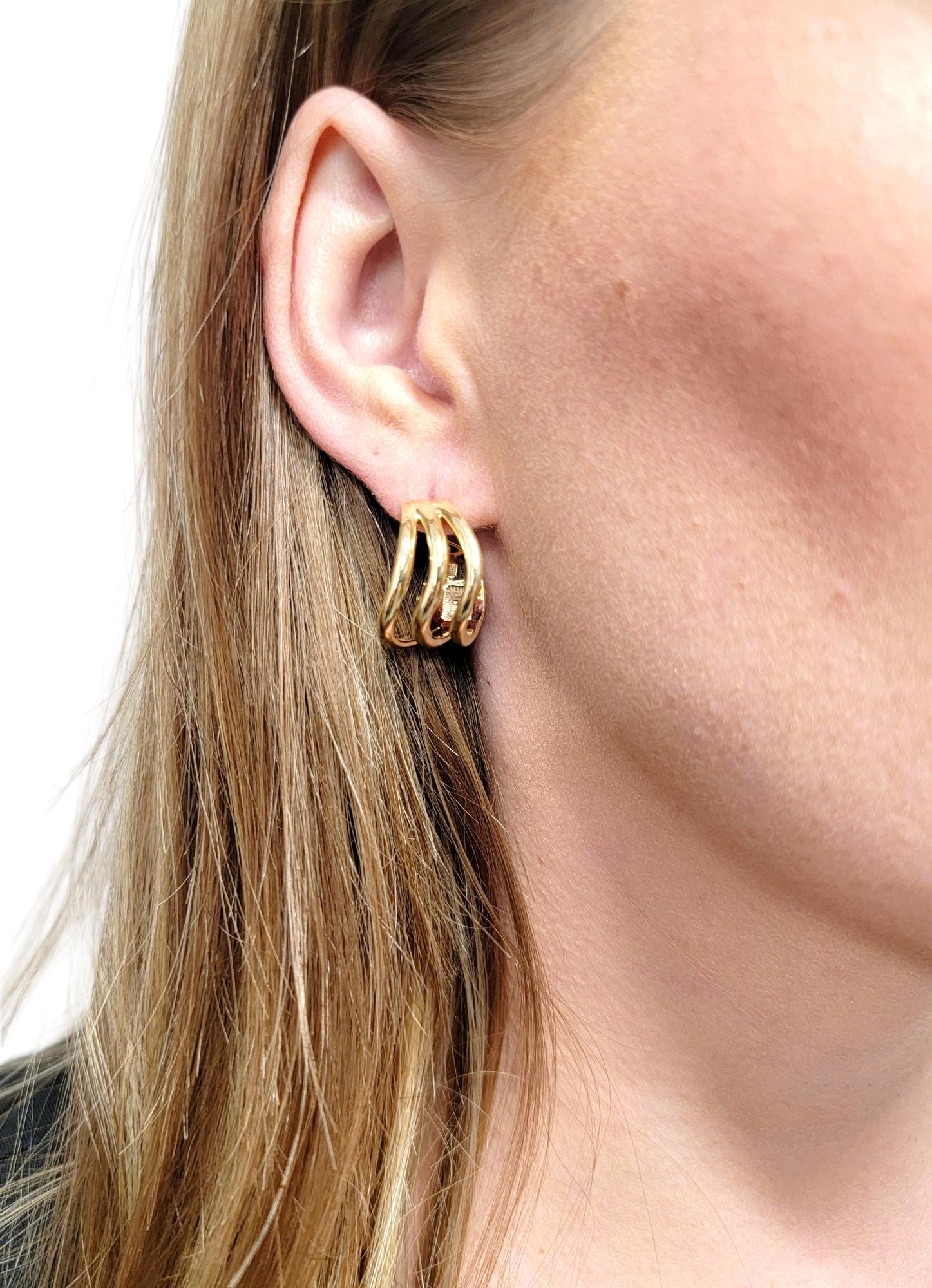 Harvey Begay Polished 14 Karat Yellow Gold Wave Design Pierced Hoop Earrings For Sale 11