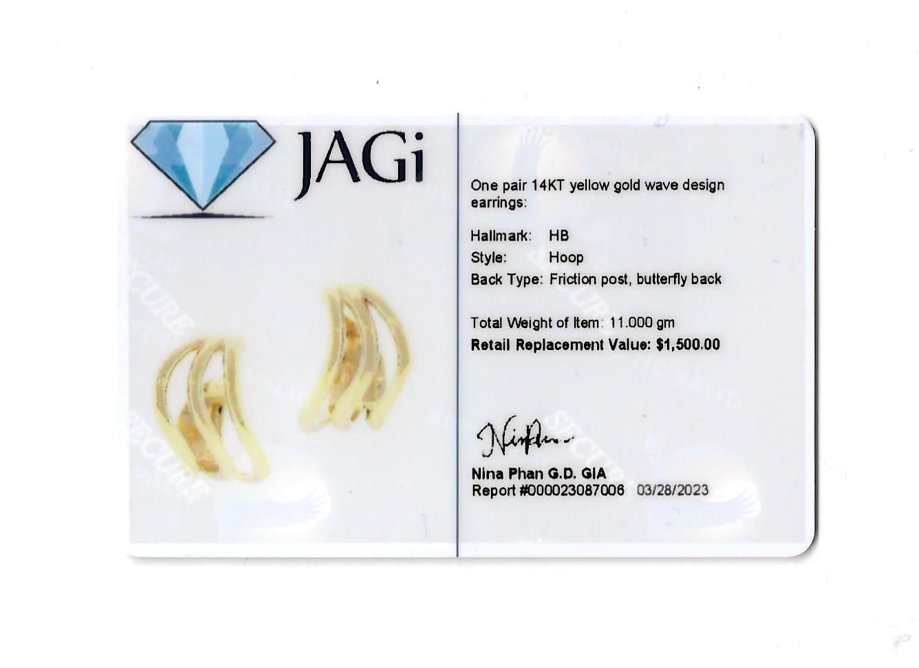 Harvey Begay Polished 14 Karat Yellow Gold Wave Design Pierced Hoop Earrings For Sale 13