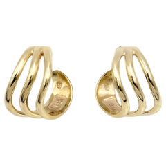 Harvey Begay Polished 14 Karat Yellow Gold Wave Design Pierced Hoop Earrings