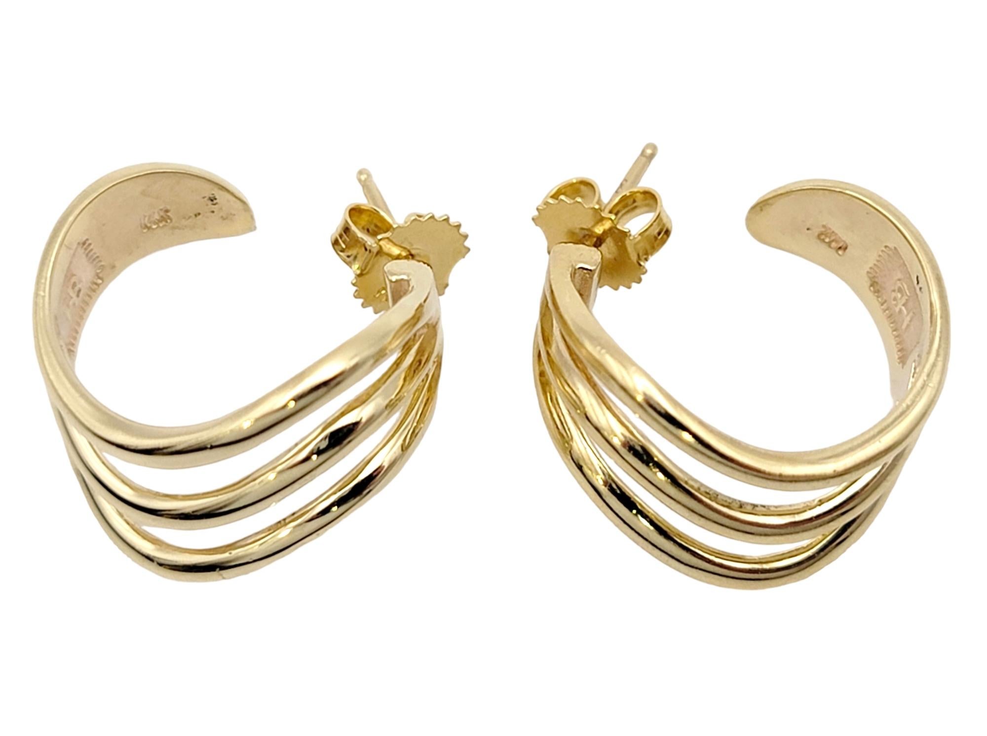 Harvey Begay Polished 14 Karat Yellow Gold Wave Design Pierced Hoop Earrings For Sale 1