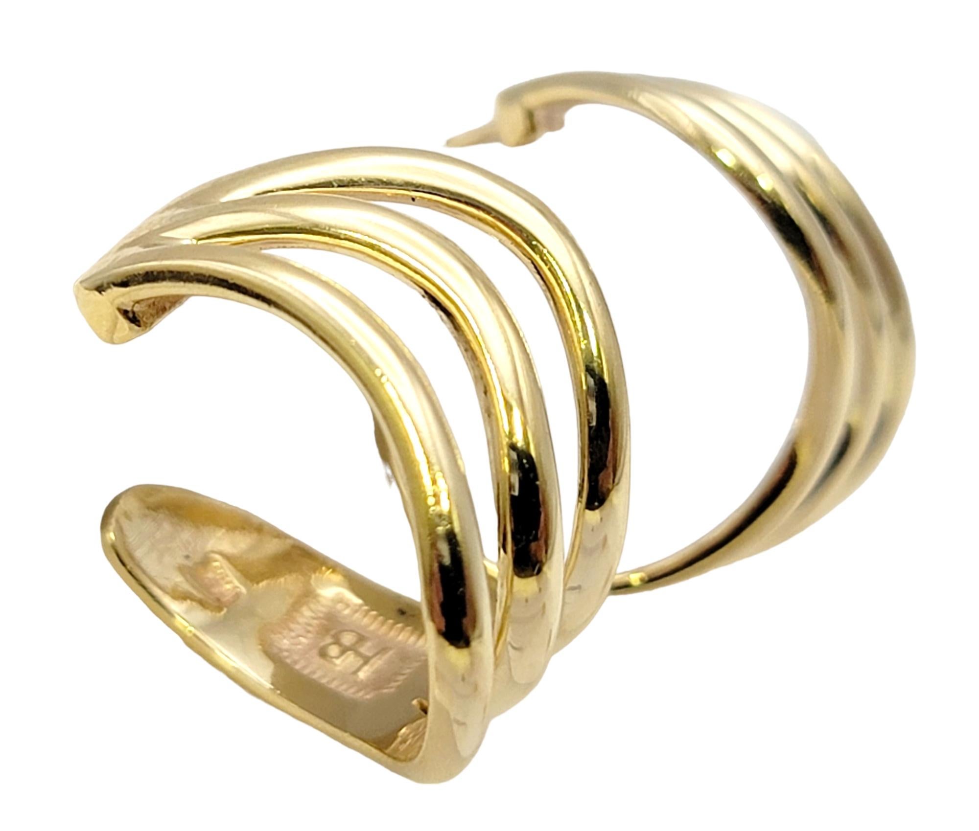 Harvey Begay Polished 14 Karat Yellow Gold Wave Design Pierced Hoop Earrings For Sale 2