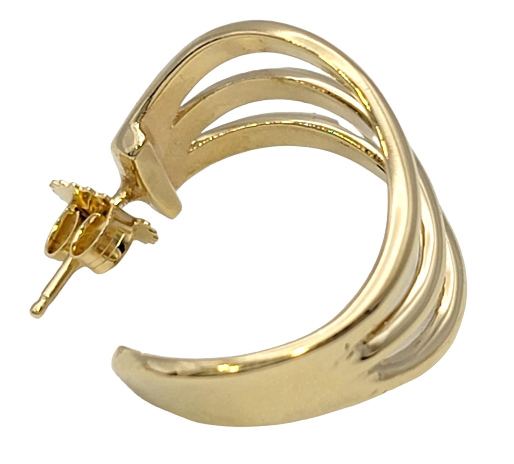 Harvey Begay Polished 14 Karat Yellow Gold Wave Design Pierced Hoop Earrings For Sale 3