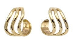 Vintage Harvey Begay Polished 14 Karat Yellow Gold Wave Design Pierced Hoop Earrings