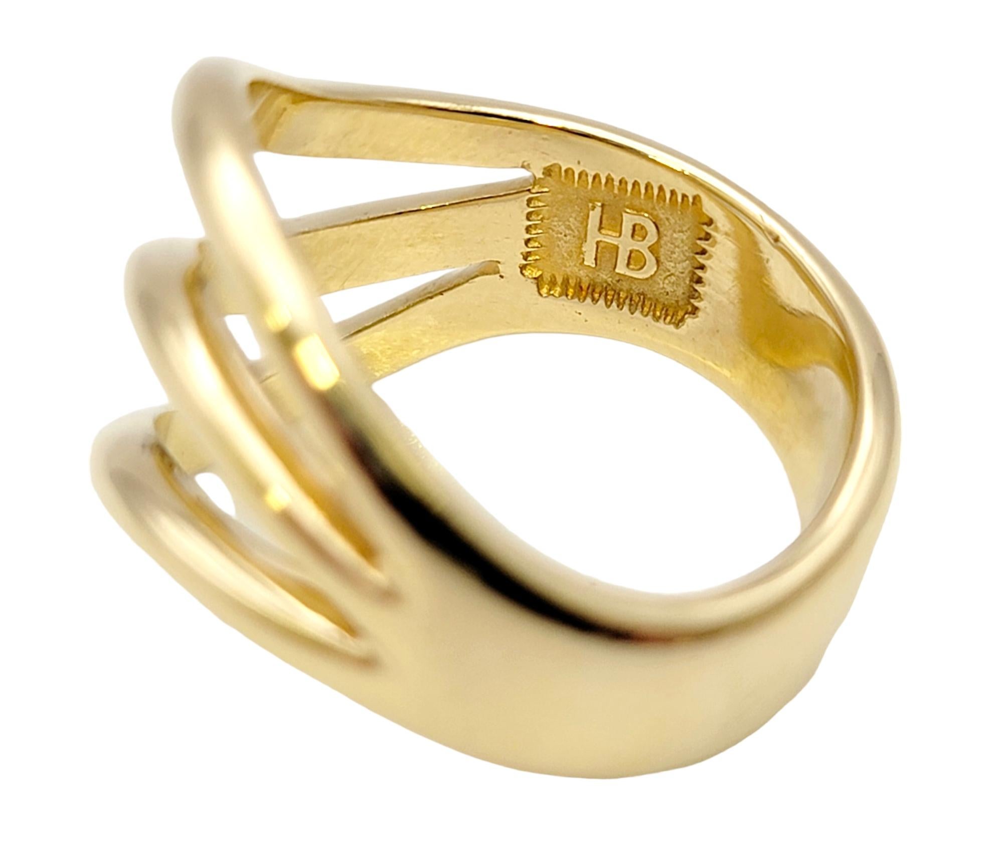 Harvey Begay Polished 18 Karat Yellow Gold Wave Design Band Ring 3 Strand Zigzag For Sale 3