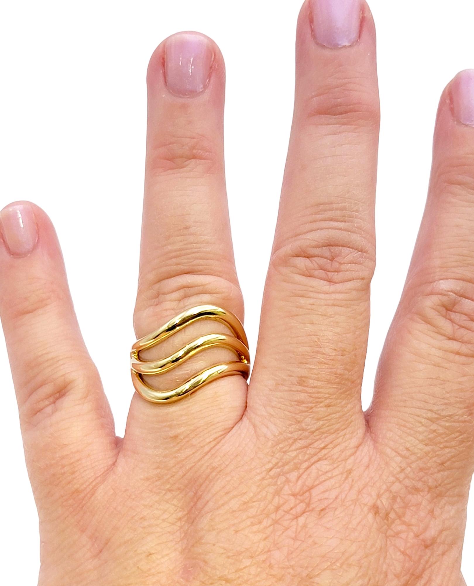 Harvey Begay Polished 18 Karat Yellow Gold Wave Design Band Ring 3 Strand Zigzag 5