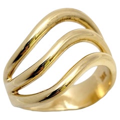 Harvey Begay Polished 18 Karat Yellow Gold Wave Design Band Ring 3 Strand Zigzag
