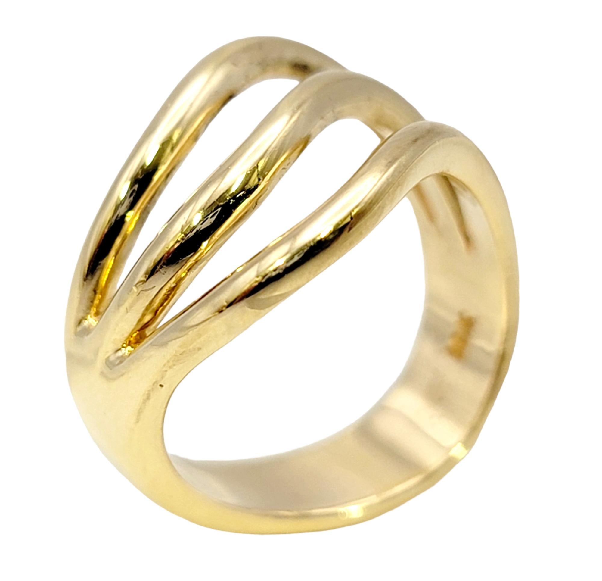 Contemporary Harvey Begay Polished 18 Karat Yellow Gold Wave Design Band Ring 3 Strand Zigzag For Sale