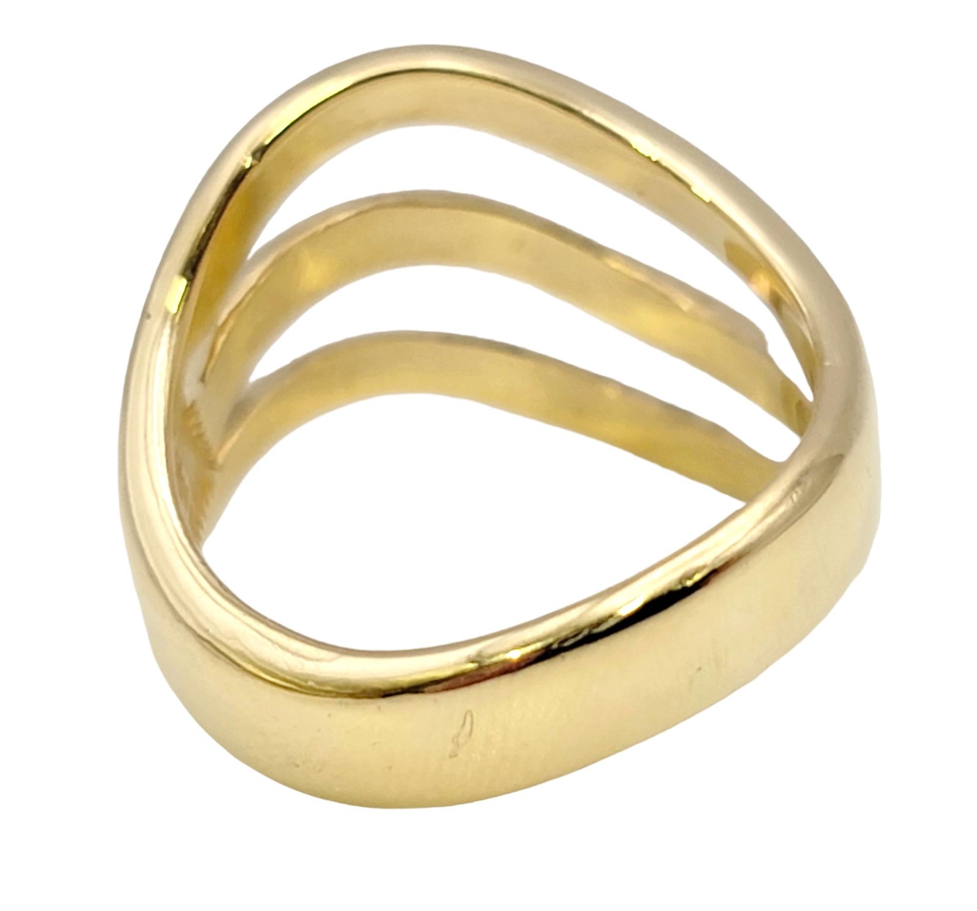 Women's Harvey Begay Polished 18 Karat Yellow Gold Wave Design Band Ring 3 Strand Zigzag For Sale