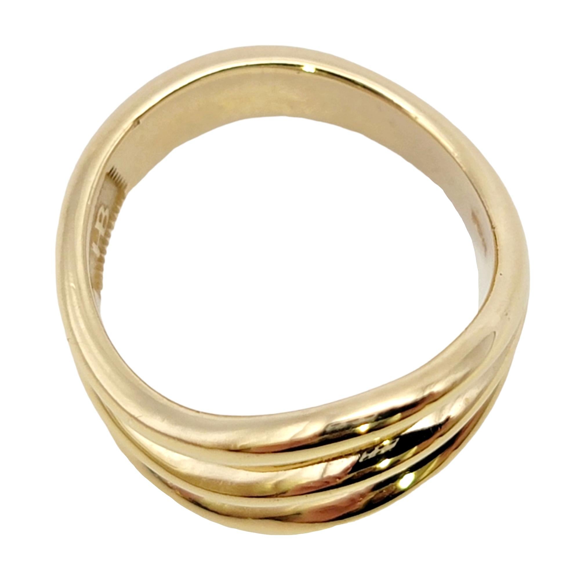 Harvey Begay Polished 18 Karat Yellow Gold Wave Design Band Ring 3 Strand Zigzag For Sale 2