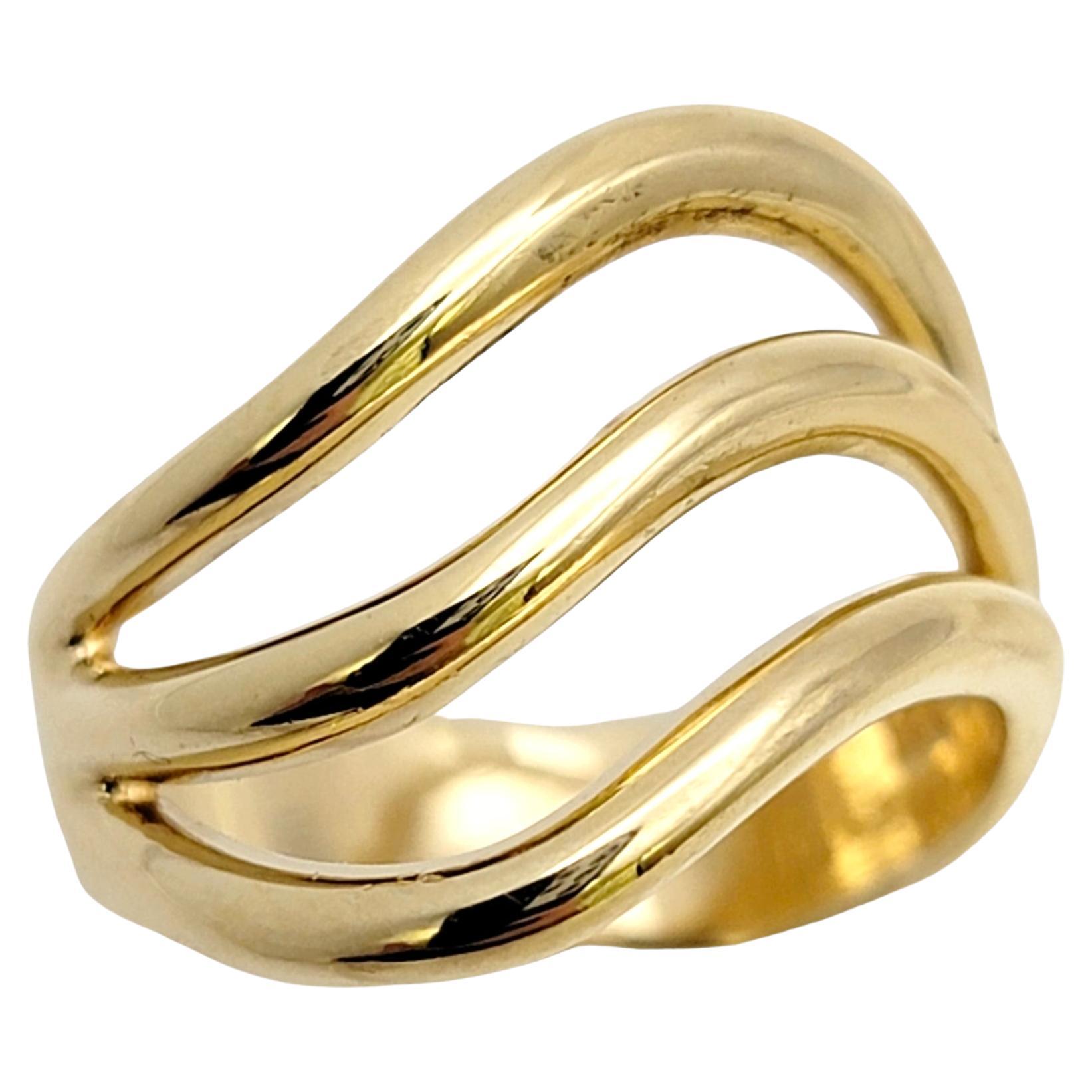 Harvey Begay Polished 18 Karat Yellow Gold Wave Design Band Ring 3 Strand Zigzag For Sale