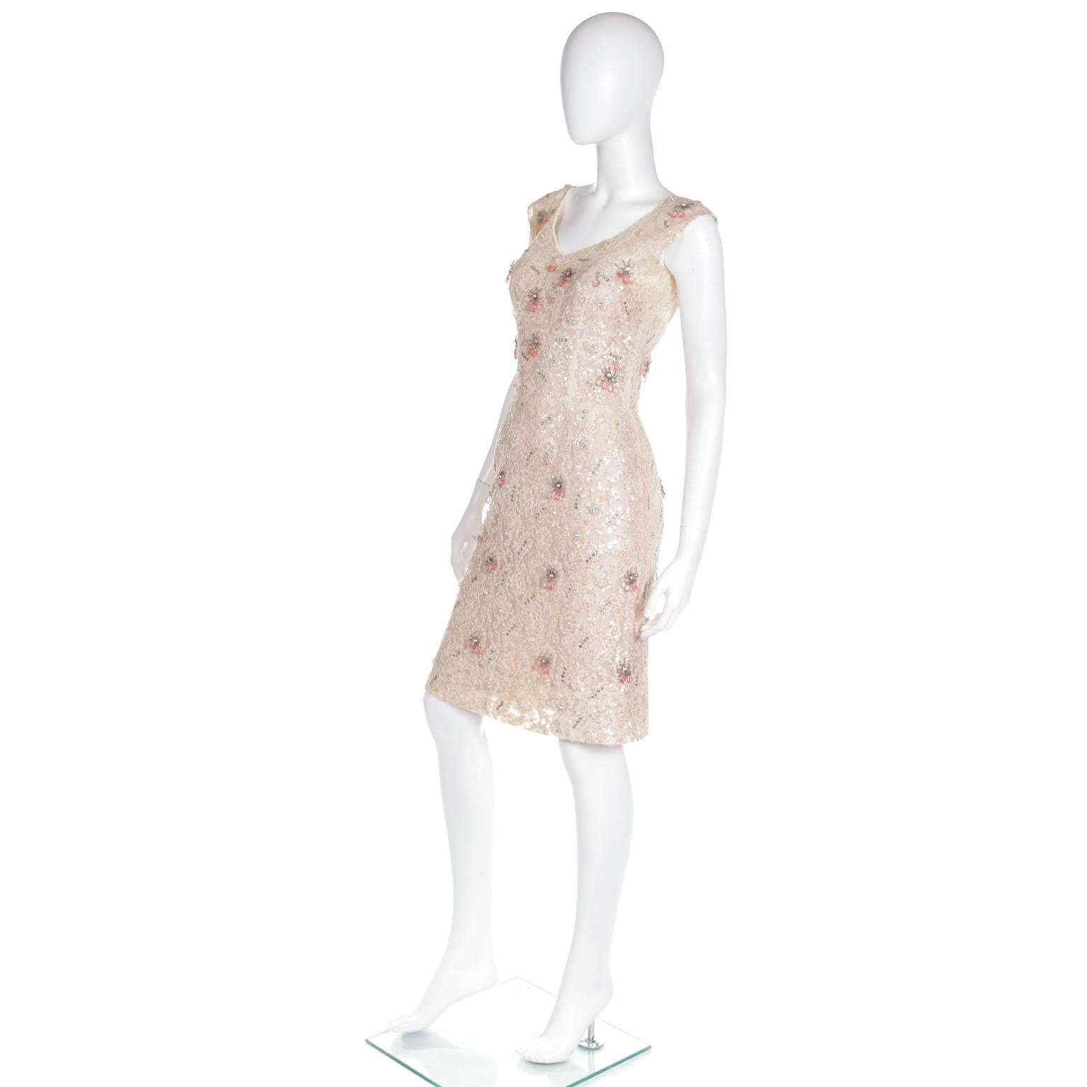 Harvey Berin Karen Stark 1950's Lace Beaded Evening Dress w Sequin & Rhinestones For Sale 1