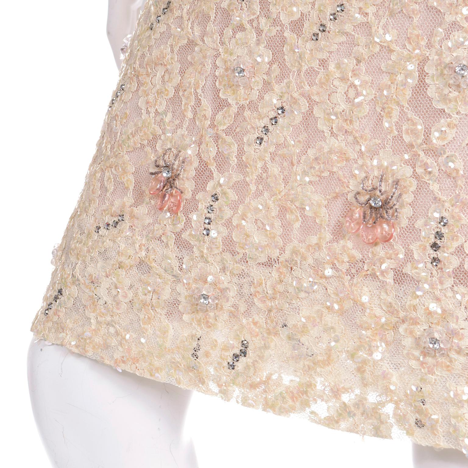 Harvey Berin Karen Stark 1950's Lace Beaded Evening Dress w Sequin & Rhinestones For Sale 3