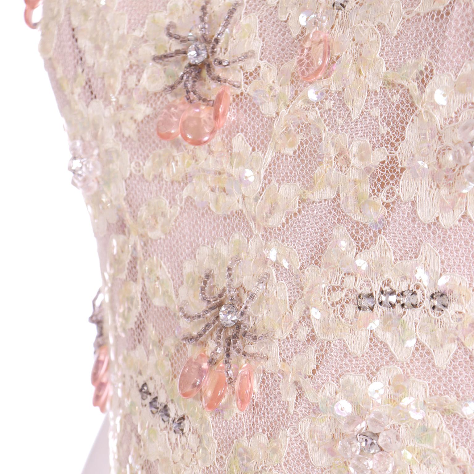 Harvey Berin Karen Stark 1950's Lace Beaded Evening Dress w Sequin & Rhinestones For Sale 5