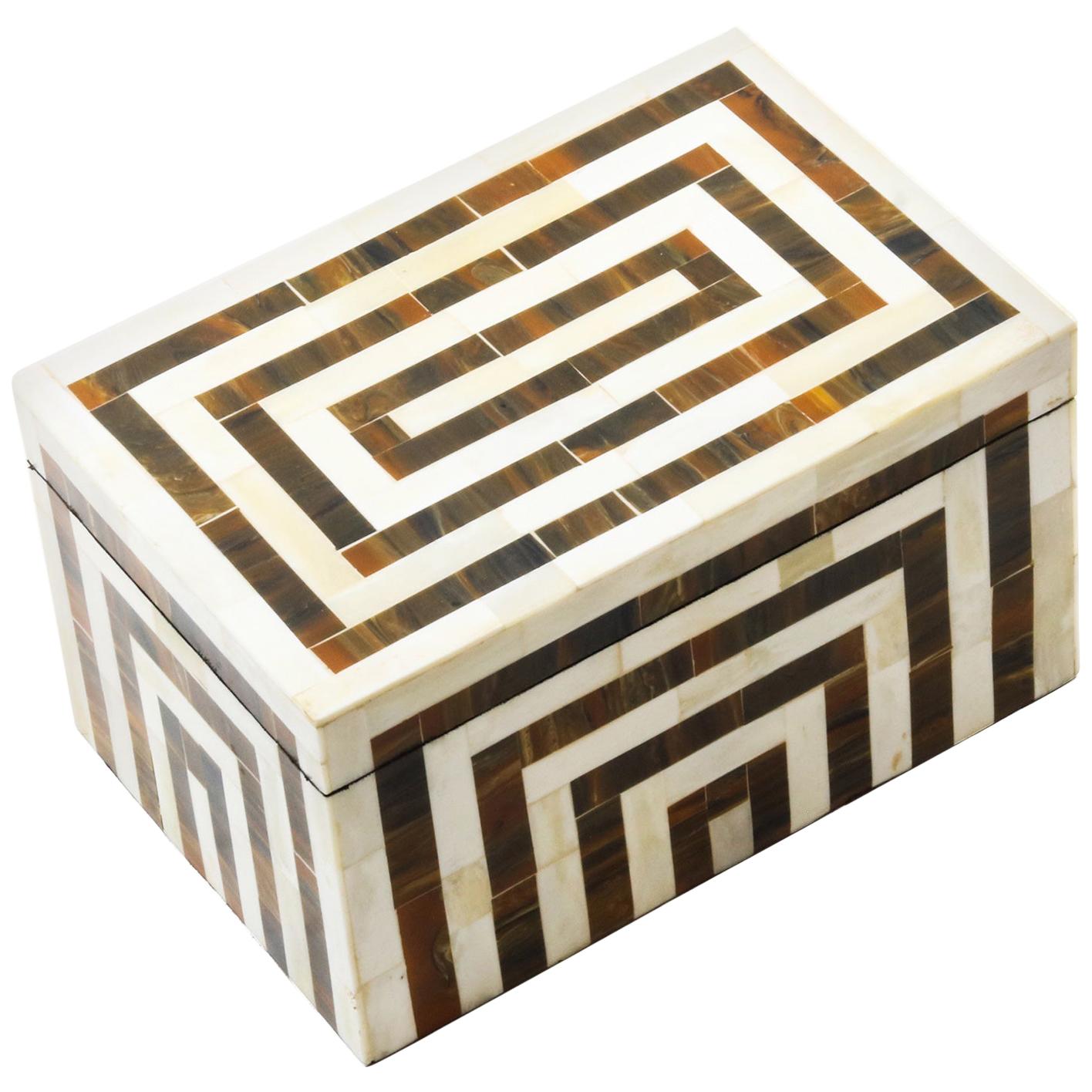 Harvey Box in Ivory and Brown by CuratedKravet For Sale