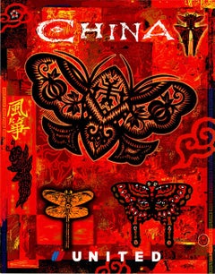 Cartel de viaje original de "China United" Air Lines