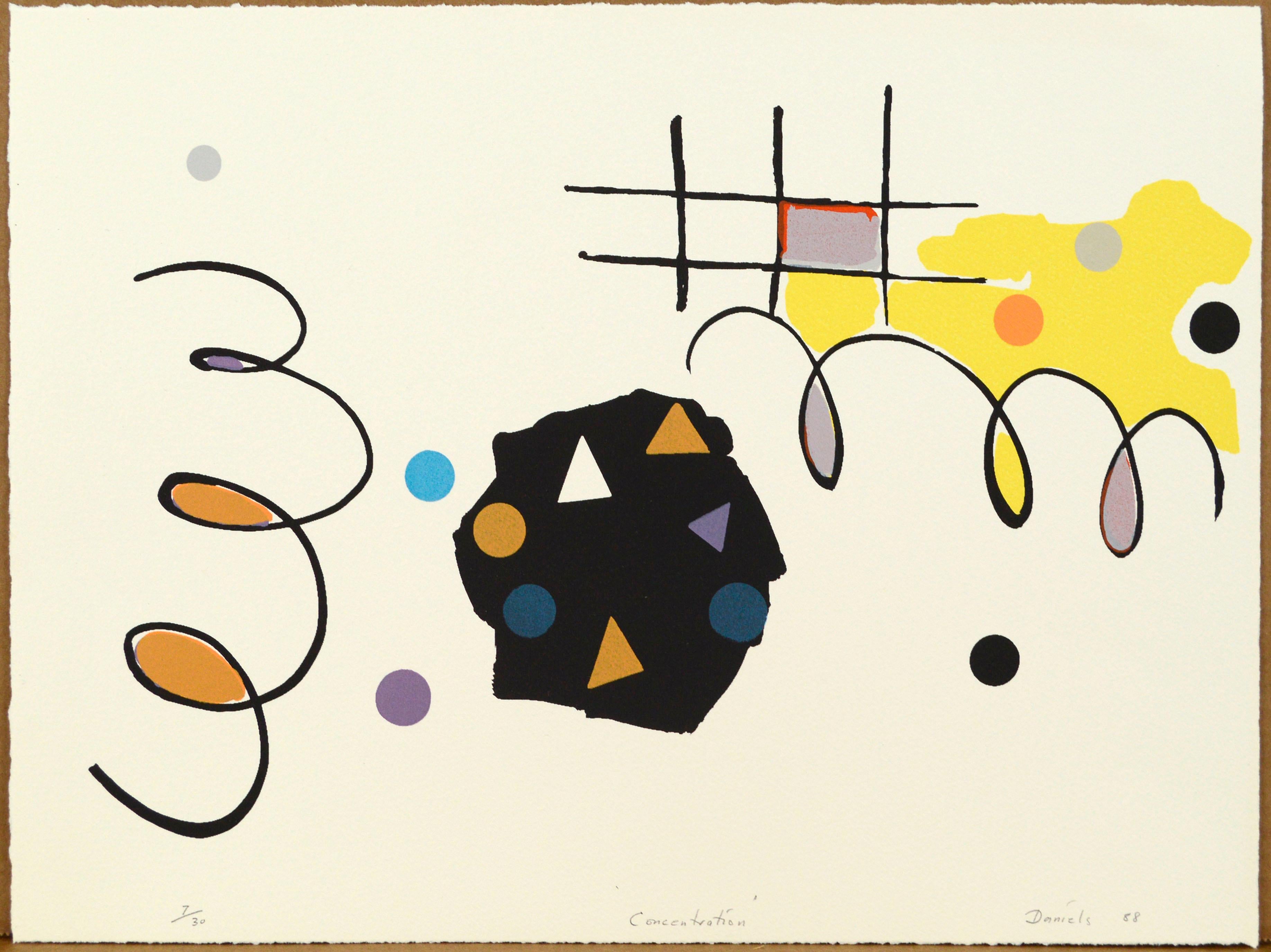 « Concentration », sérigraphie géométrique abstraite, 7/30 - Print de Harvey Daniels